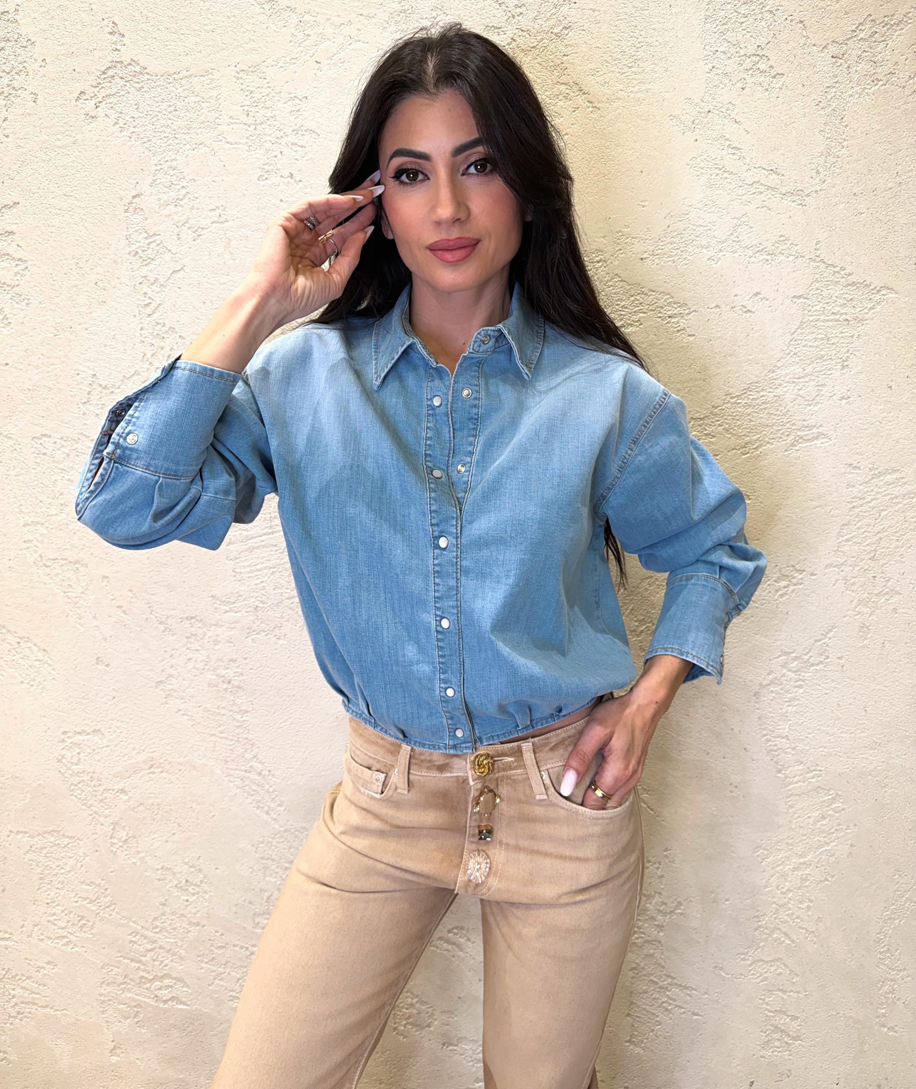 camicia in denim effetto bomber DAB5375 DENIM CHIARO VICOLO