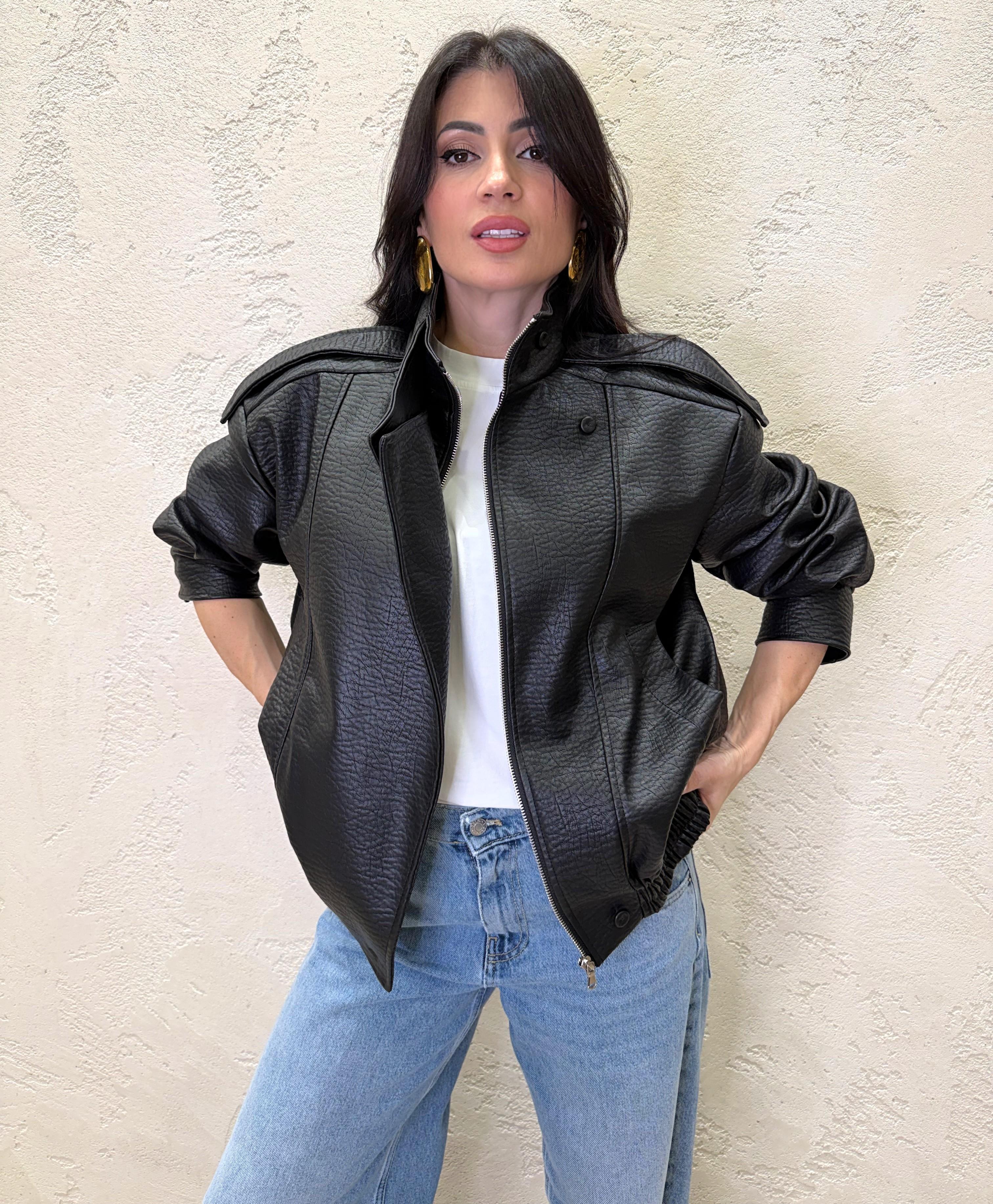 bomber biker in ecopelle martellata TAB1350 NERO VICOLO