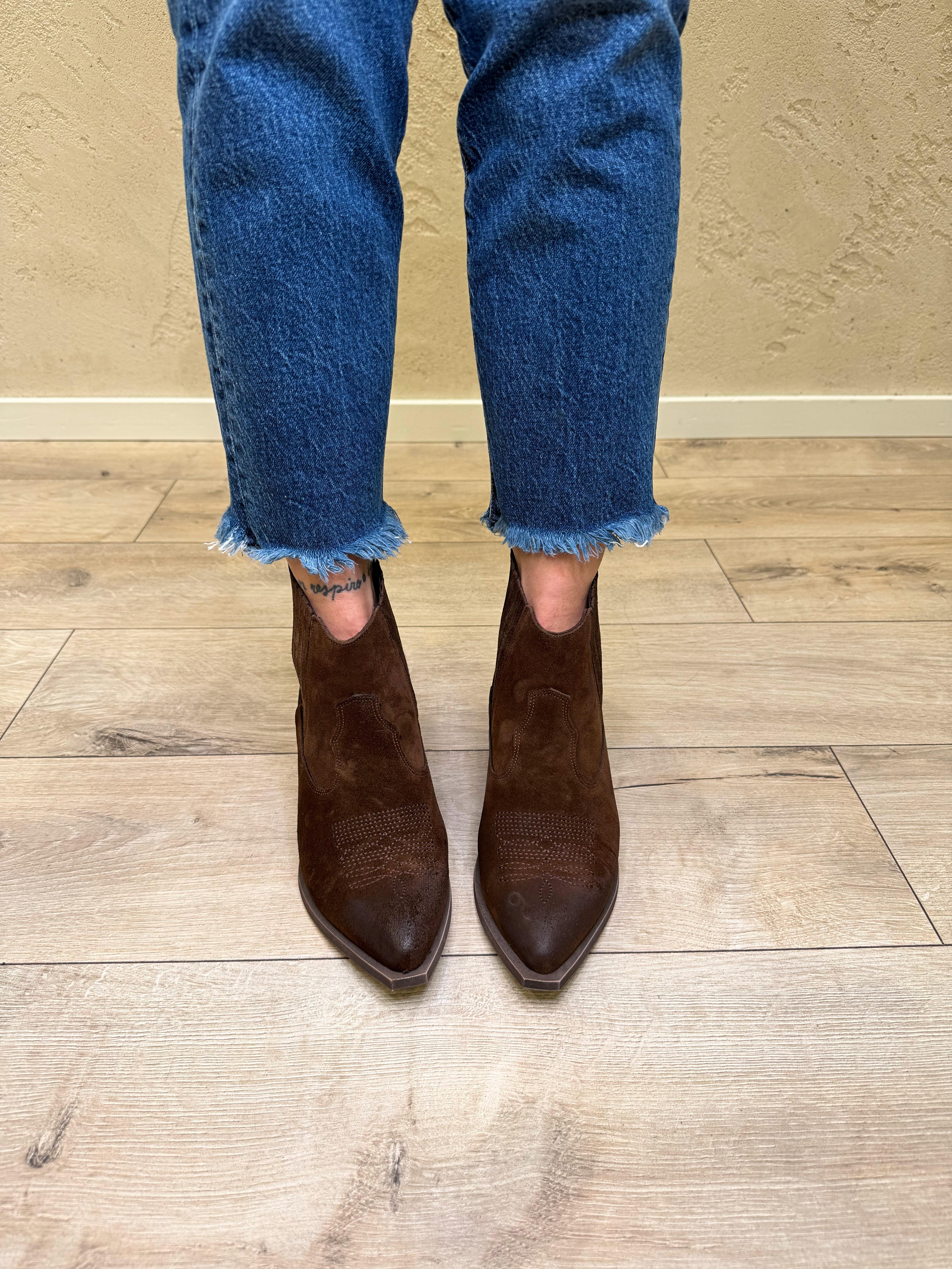 texano basso in vera pelle con cuciture ICELENA41 MORO OVYE'