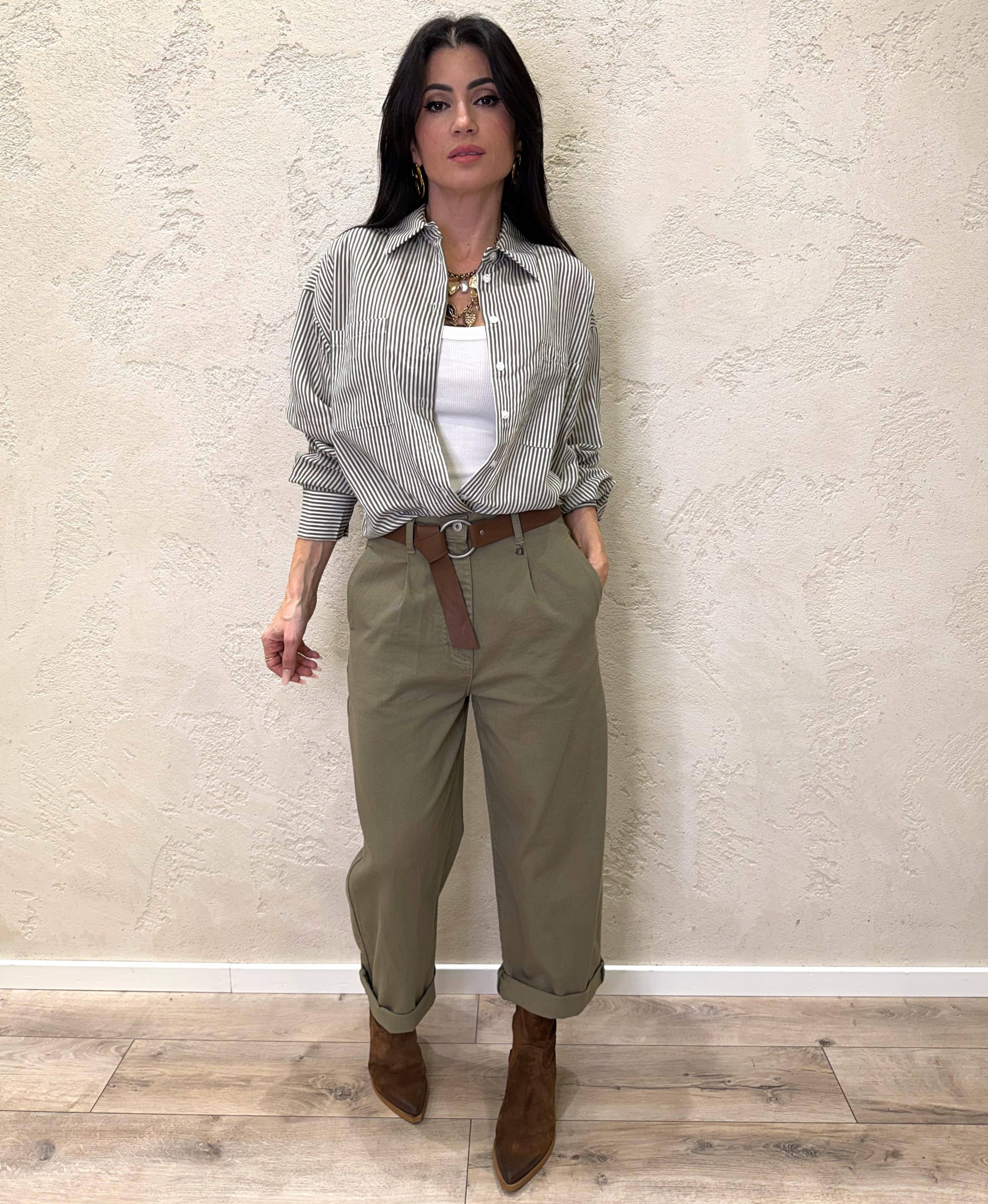 camicia a righe in popeline misto viscosa S26C153/T VERDE TENSIONE IN