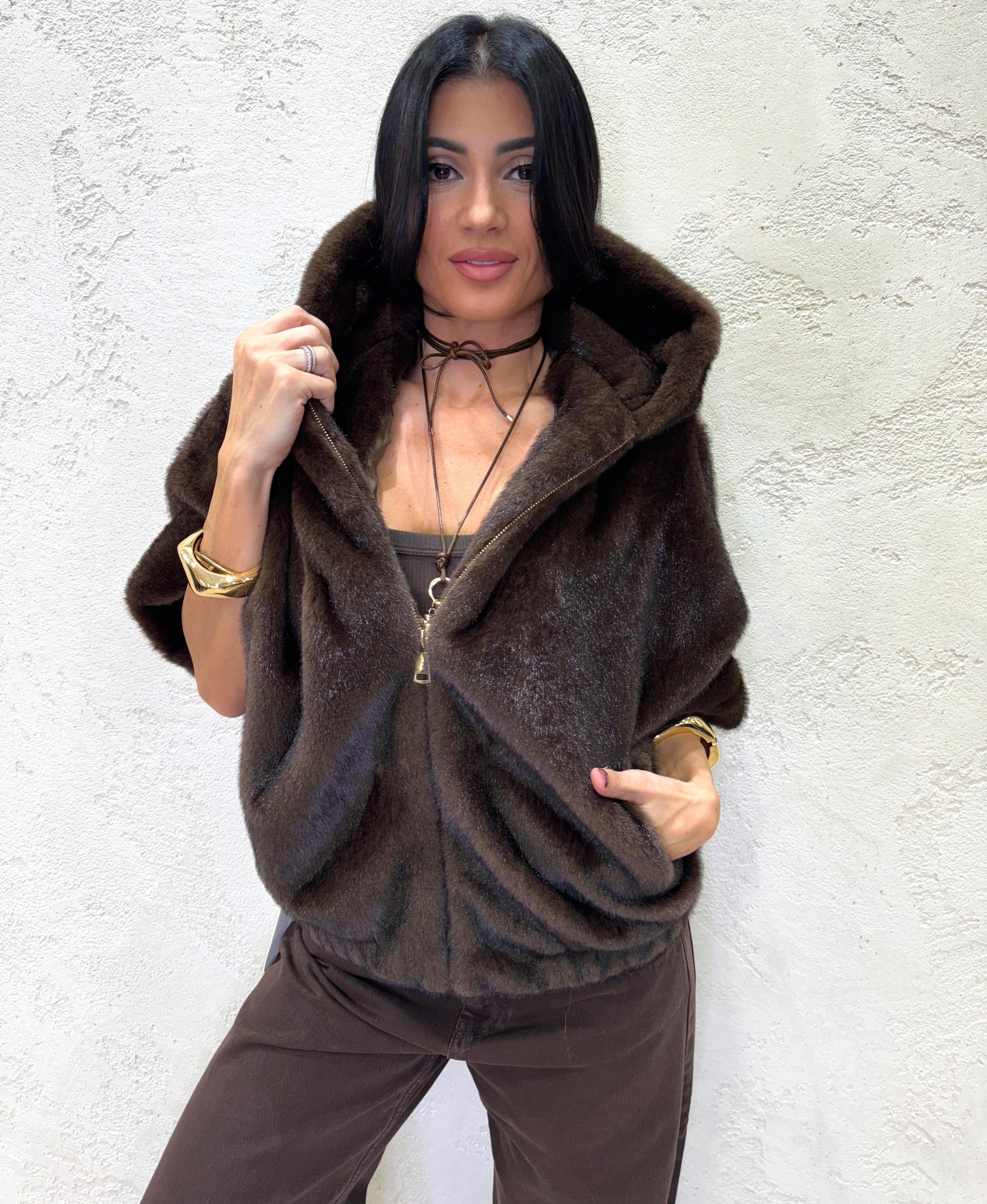 ecopelliccia a bomber con cappuccio PPONCAP MORO ELEVI