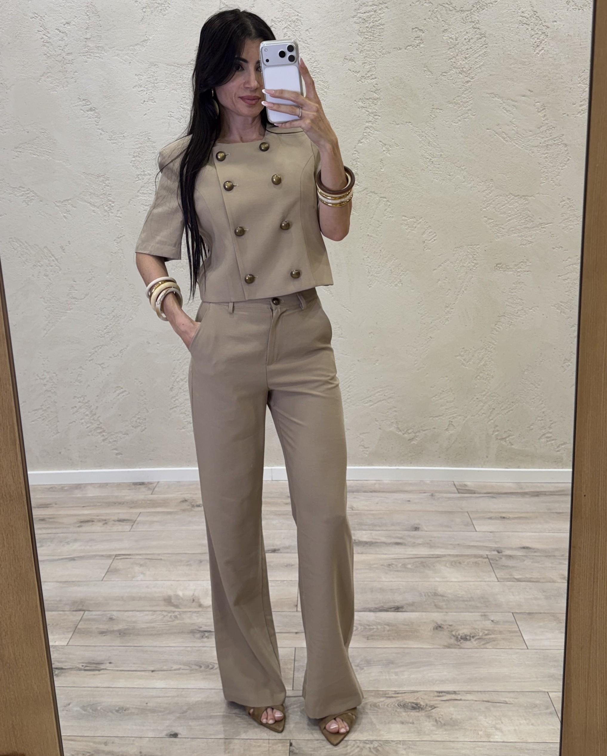 pantaloni a gamba dritta vestibilità morbida con bottone a contrasto PMN-Q419 BEIGE HAVEONE