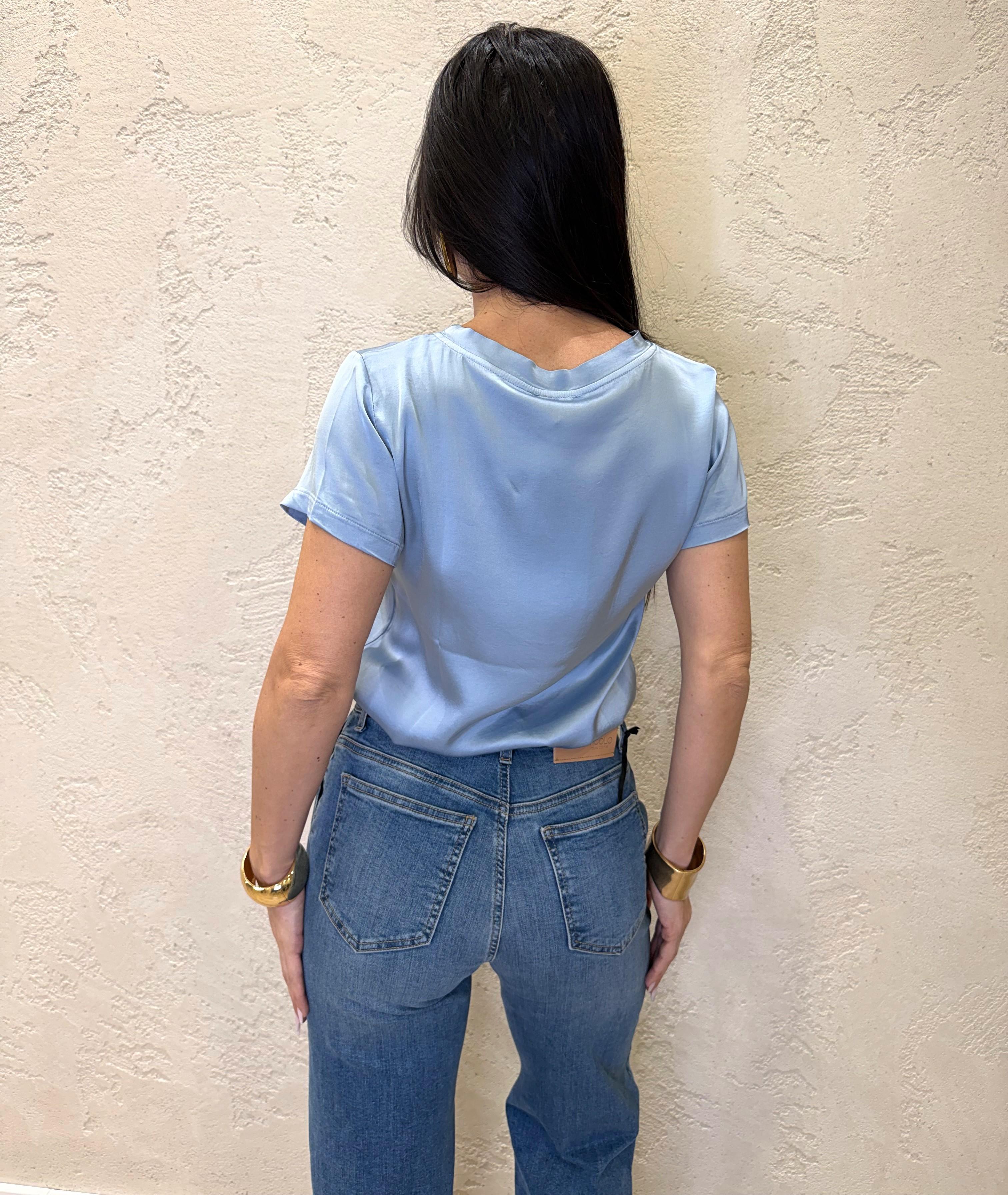 Blusa elasticizzata in satin 26FA705BU CIELO SUSY MIX