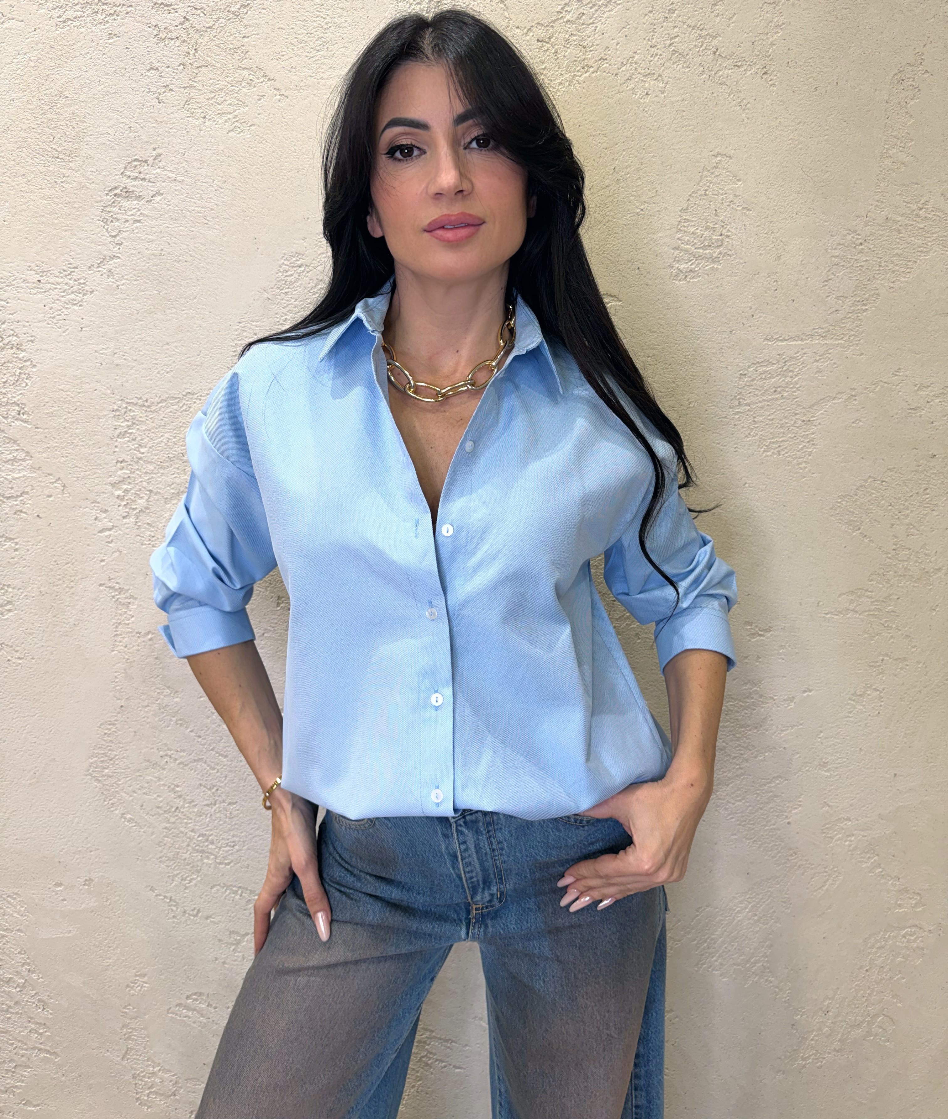camicia ampia tessuto oxford C881A047 CELESTE DIXIE