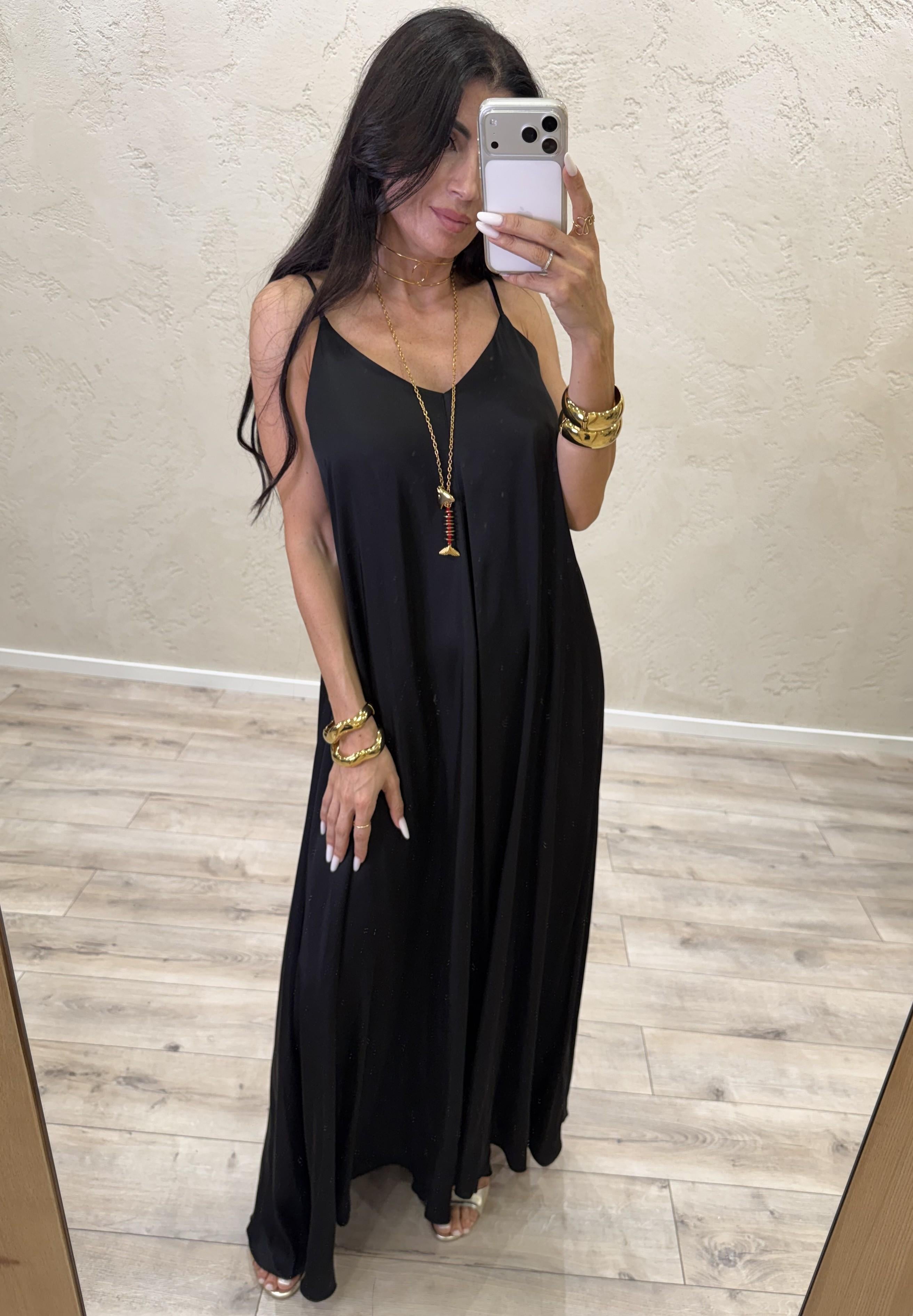 abito svasato in satin scollo a v TAB2587 NERO VICOLO