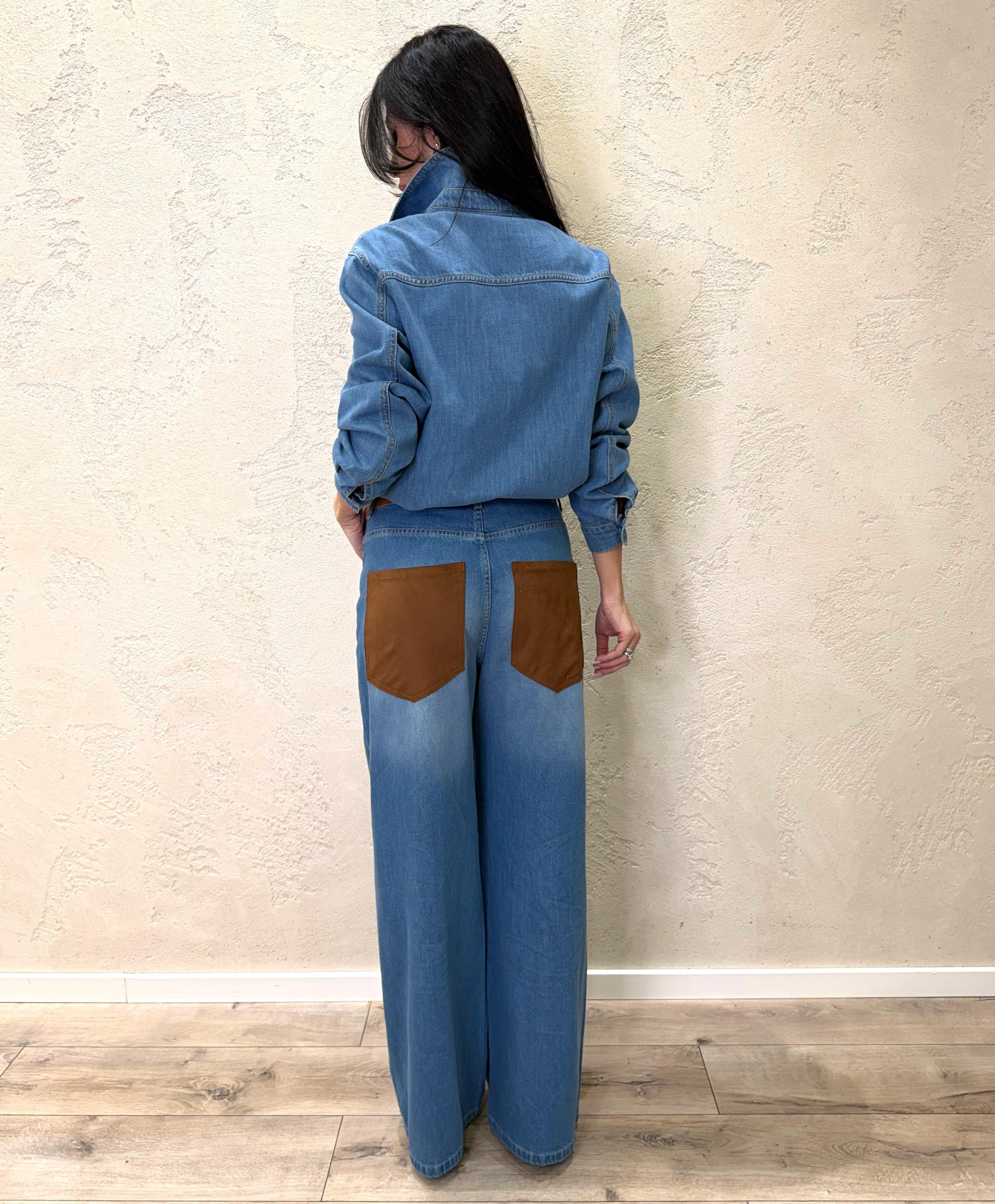 jeans modello wide leg con tasche in camoscio P339J150W33G JEANS/CAMOSCIO TENSIONE IN