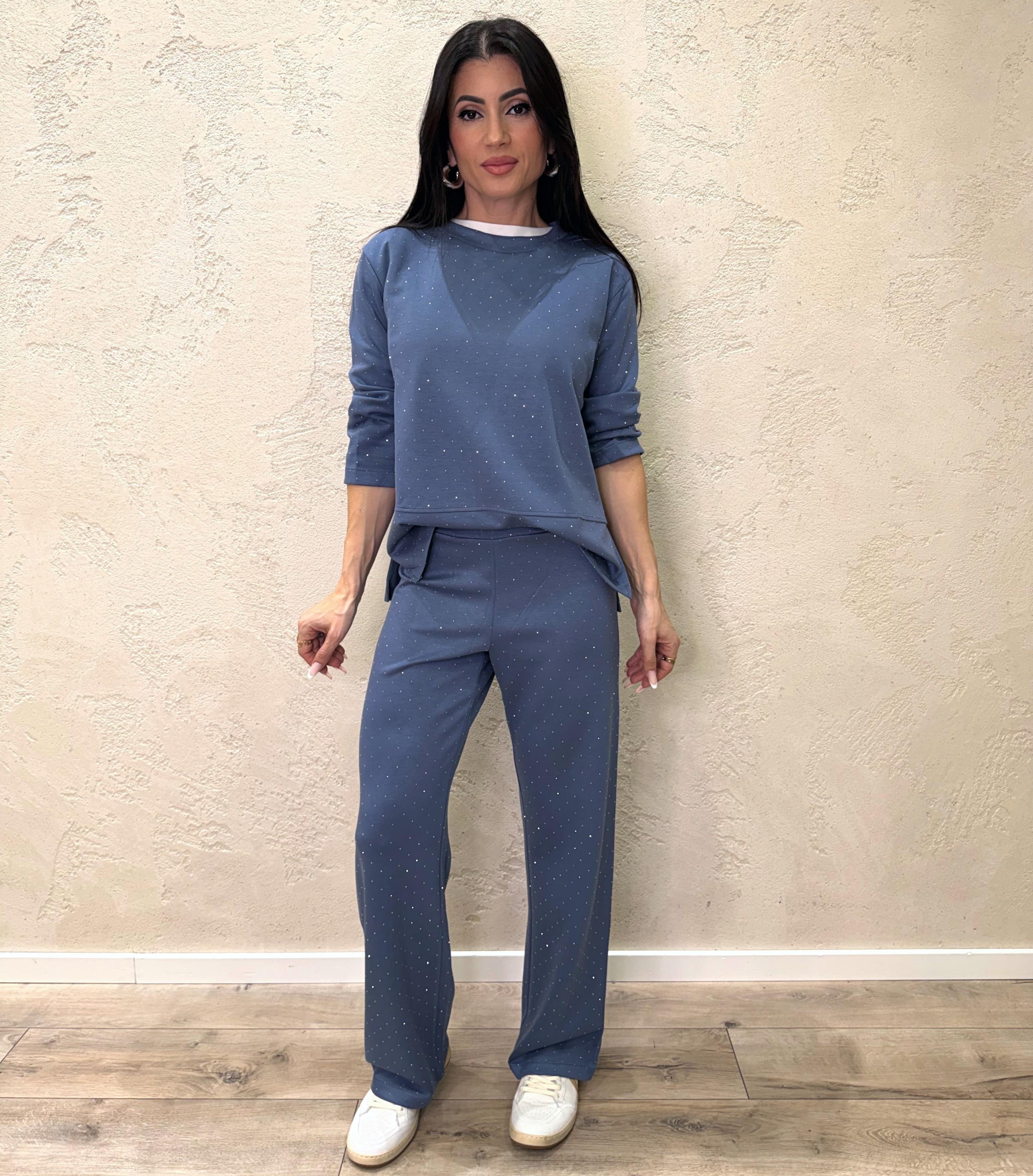completo coordinato in felpa con strass COMPLETRASS JEANS ELEVI