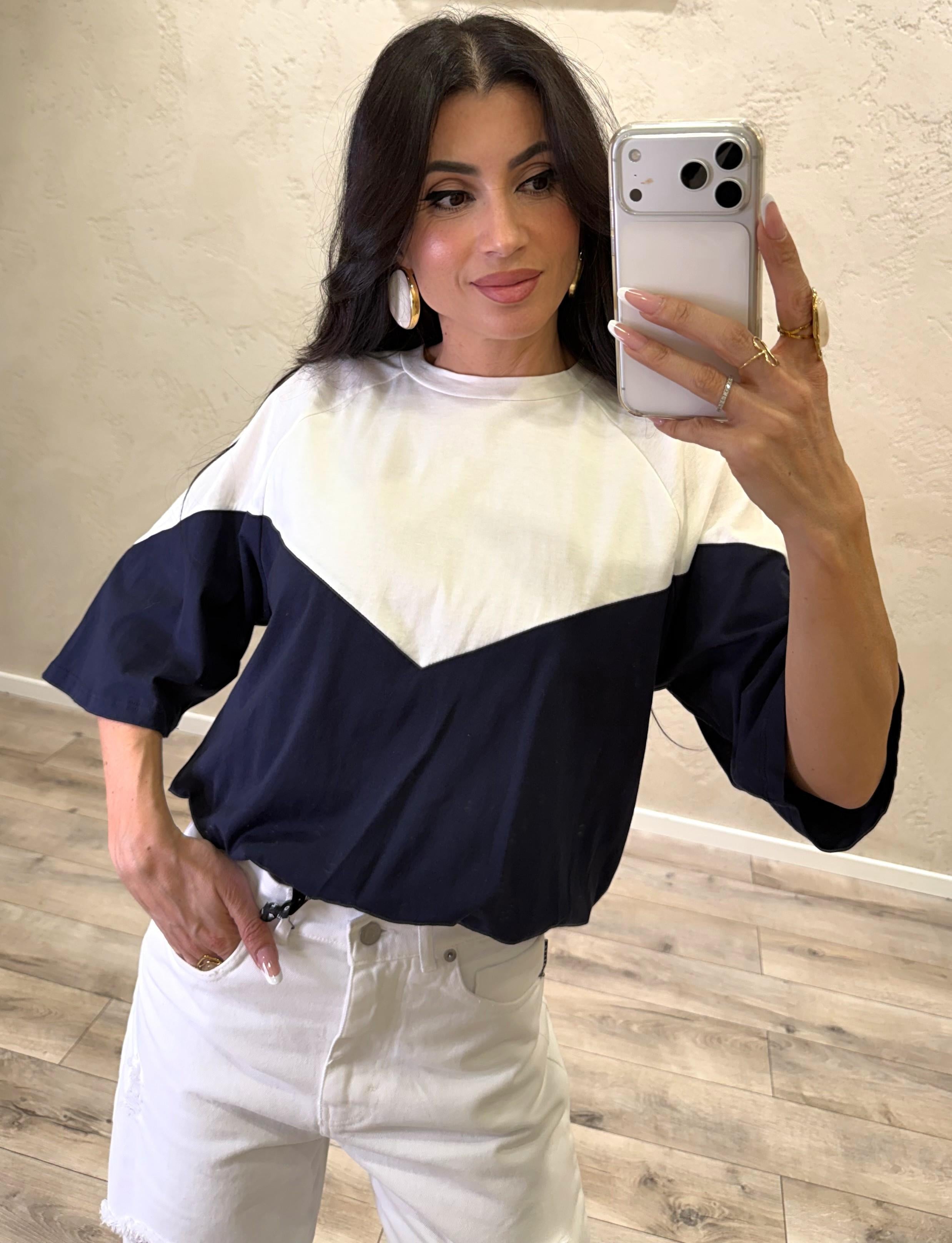 t-shirt doppio colore 3907 PANNA/BLU TENSIONE IN