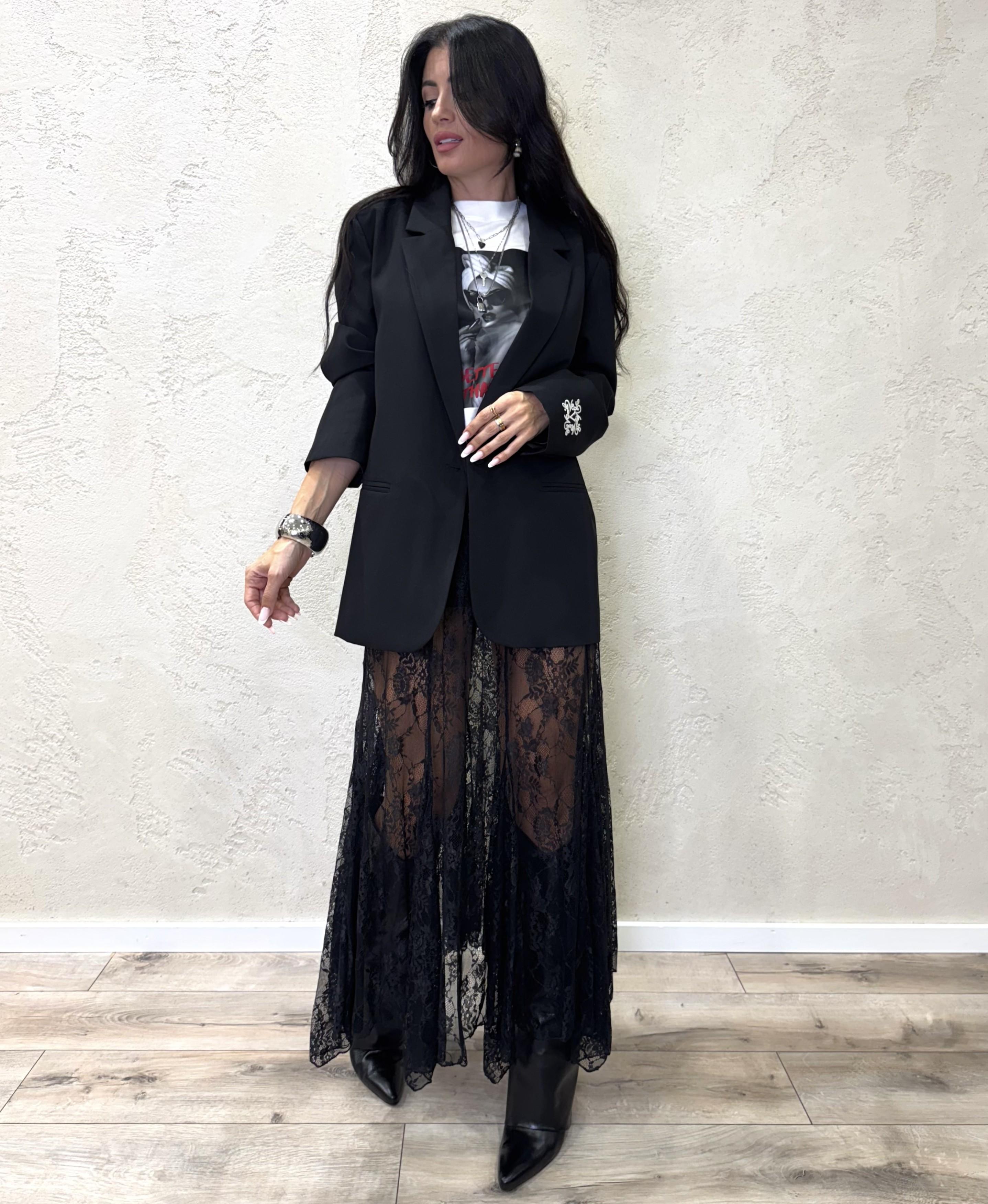 gonna midi in pizzo svasata FW250025 NERO TENSIONE IN