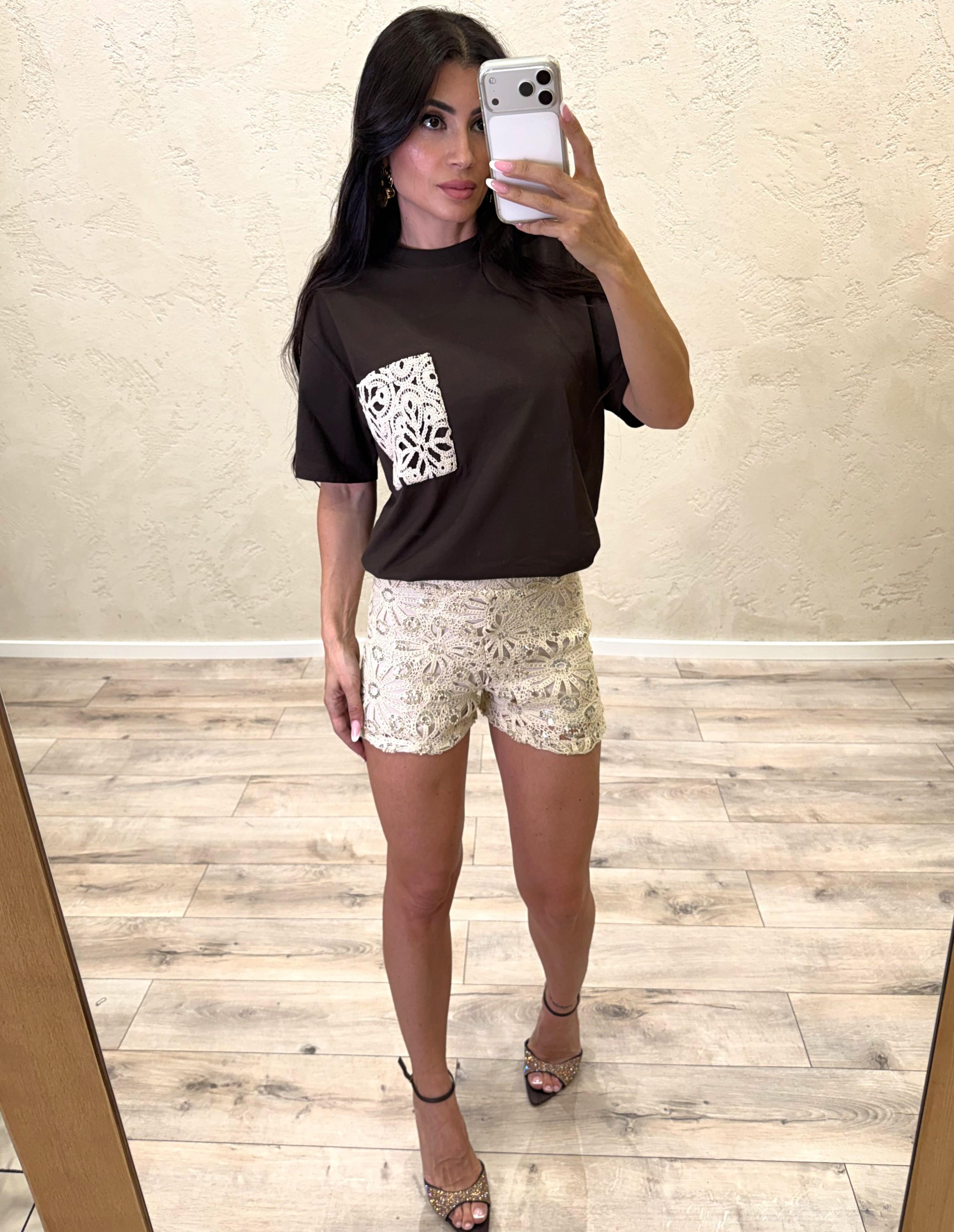 t-shirt over con tasca crochet UAB0381 FONDENTE VICOLO