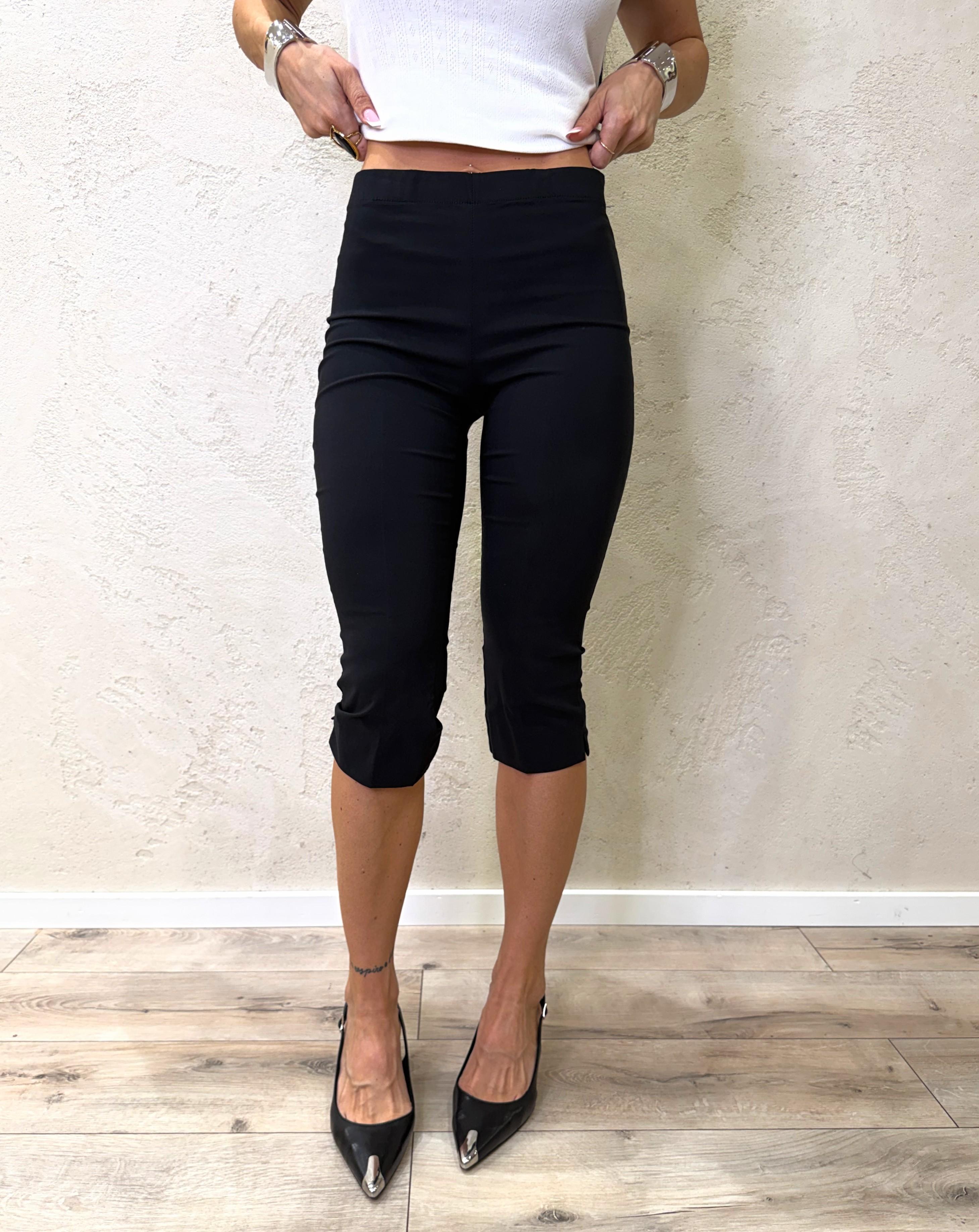pantalone capri in viscosa elasticizzato PE26307 NERO TENSIONE IN
