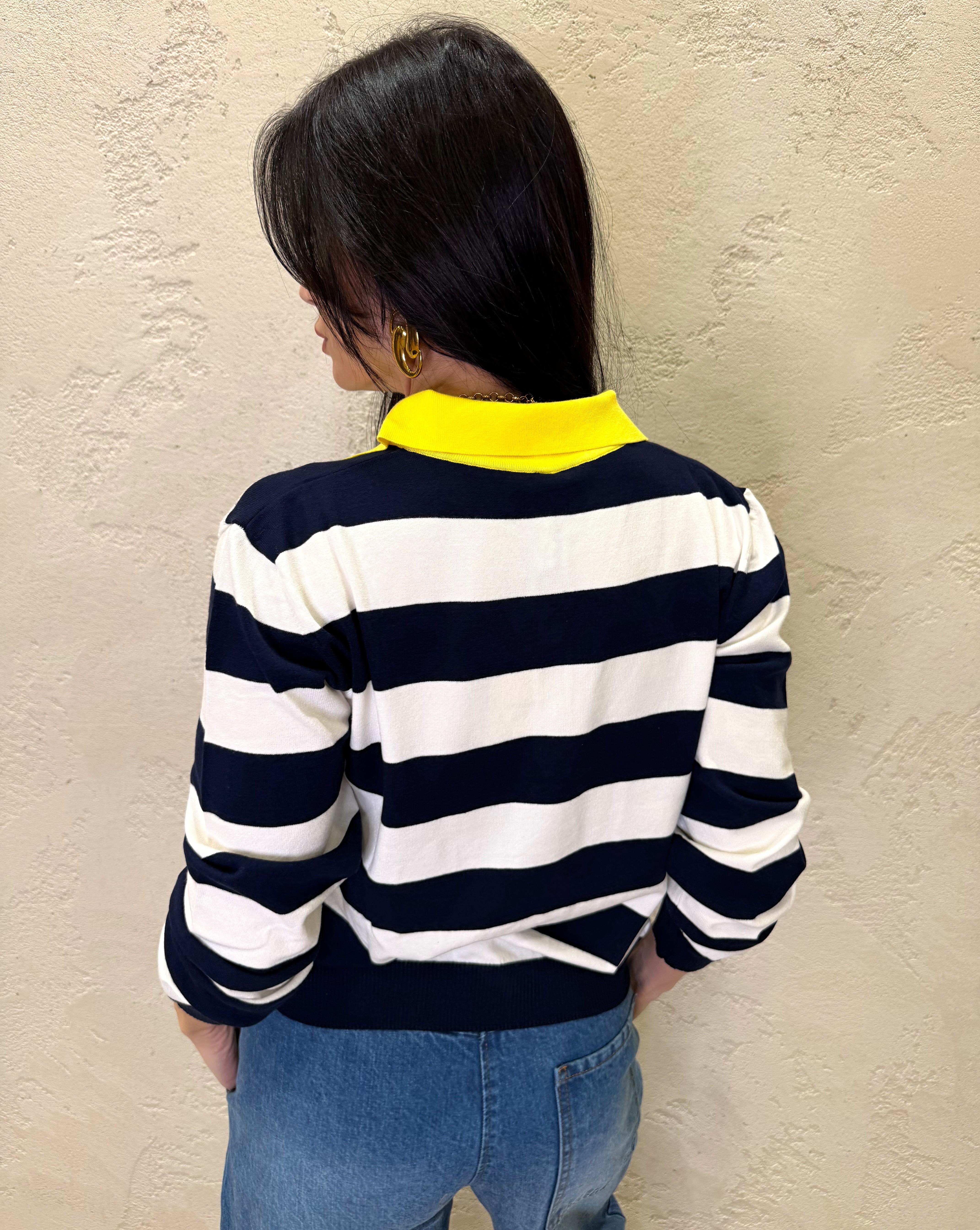 polo in maglia a righe P6HMJ09A414 BLUE NAVY TENSIONE IN