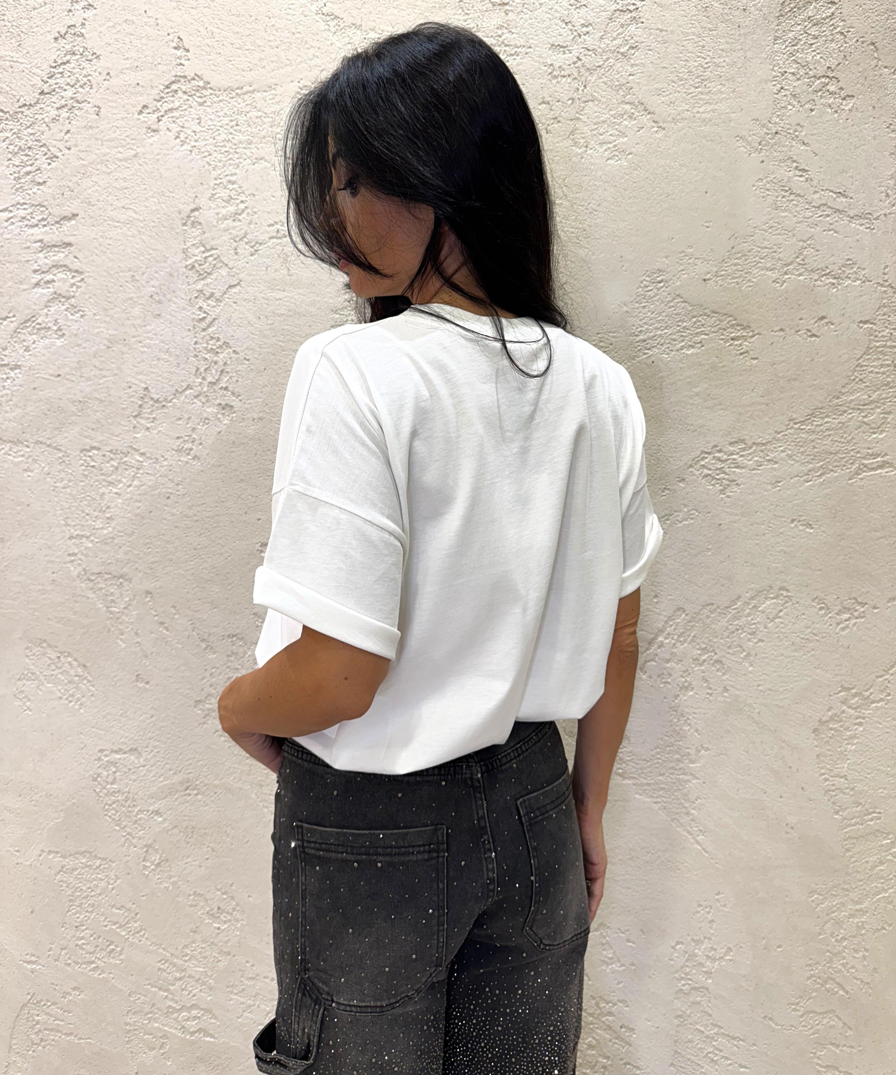 t-shirt oversize con stampa e catena RF0073 BIANCO VICOLO