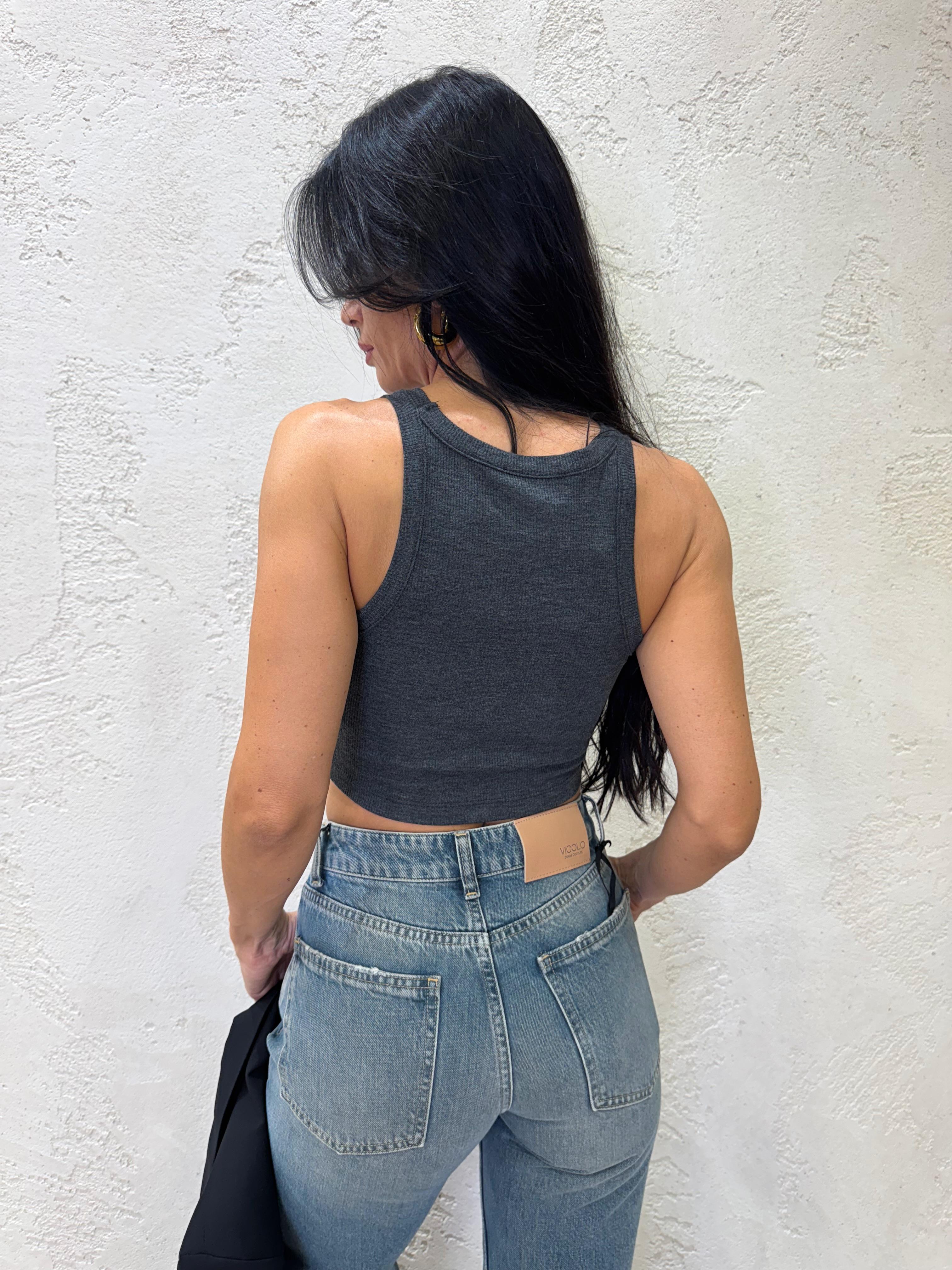 crop top con scollo a vogatore UF0066 VERDE VICOLO