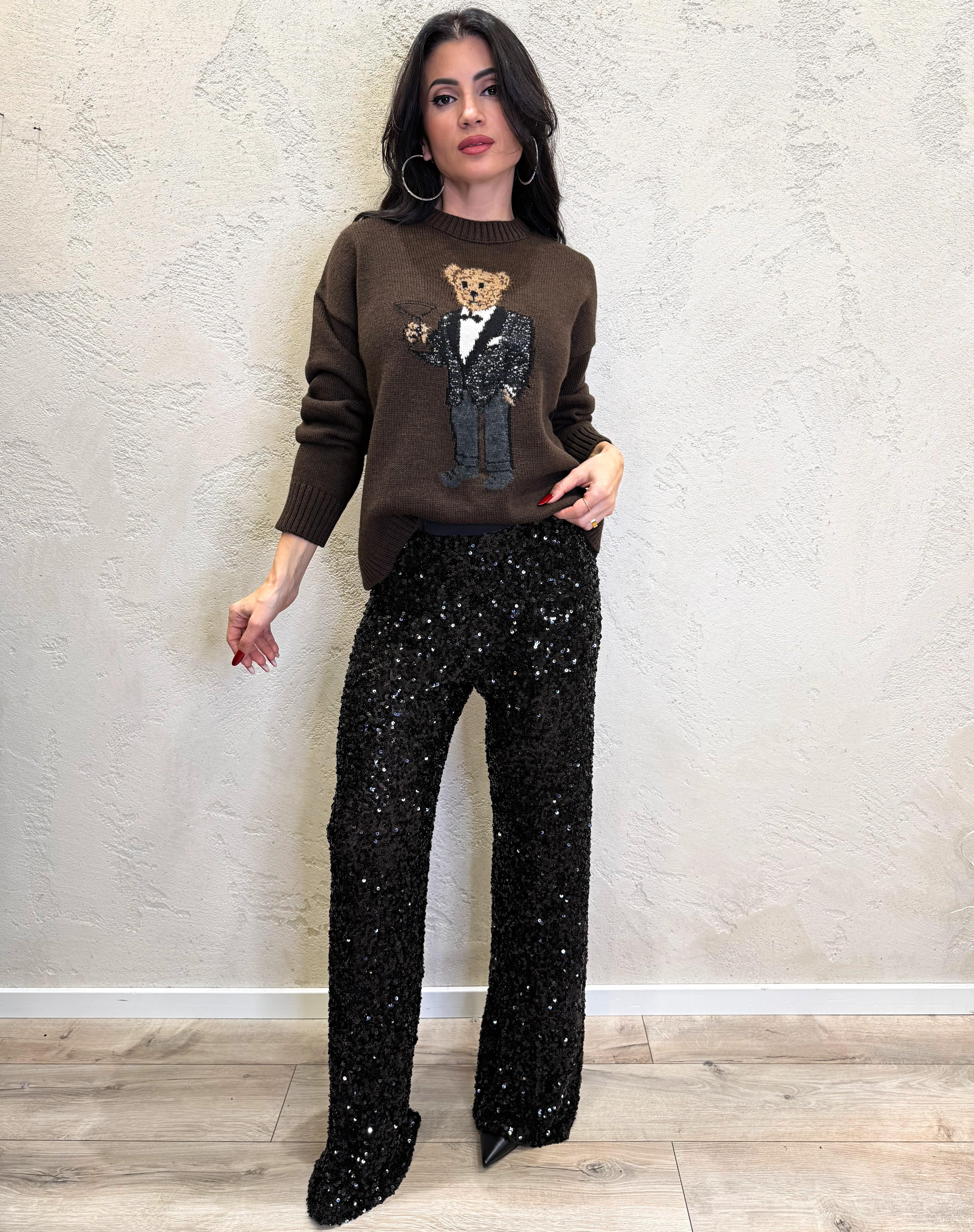 maglioncino con ricamo orso in smoking W5HMJ59A4000R MORO TENSIONE IN