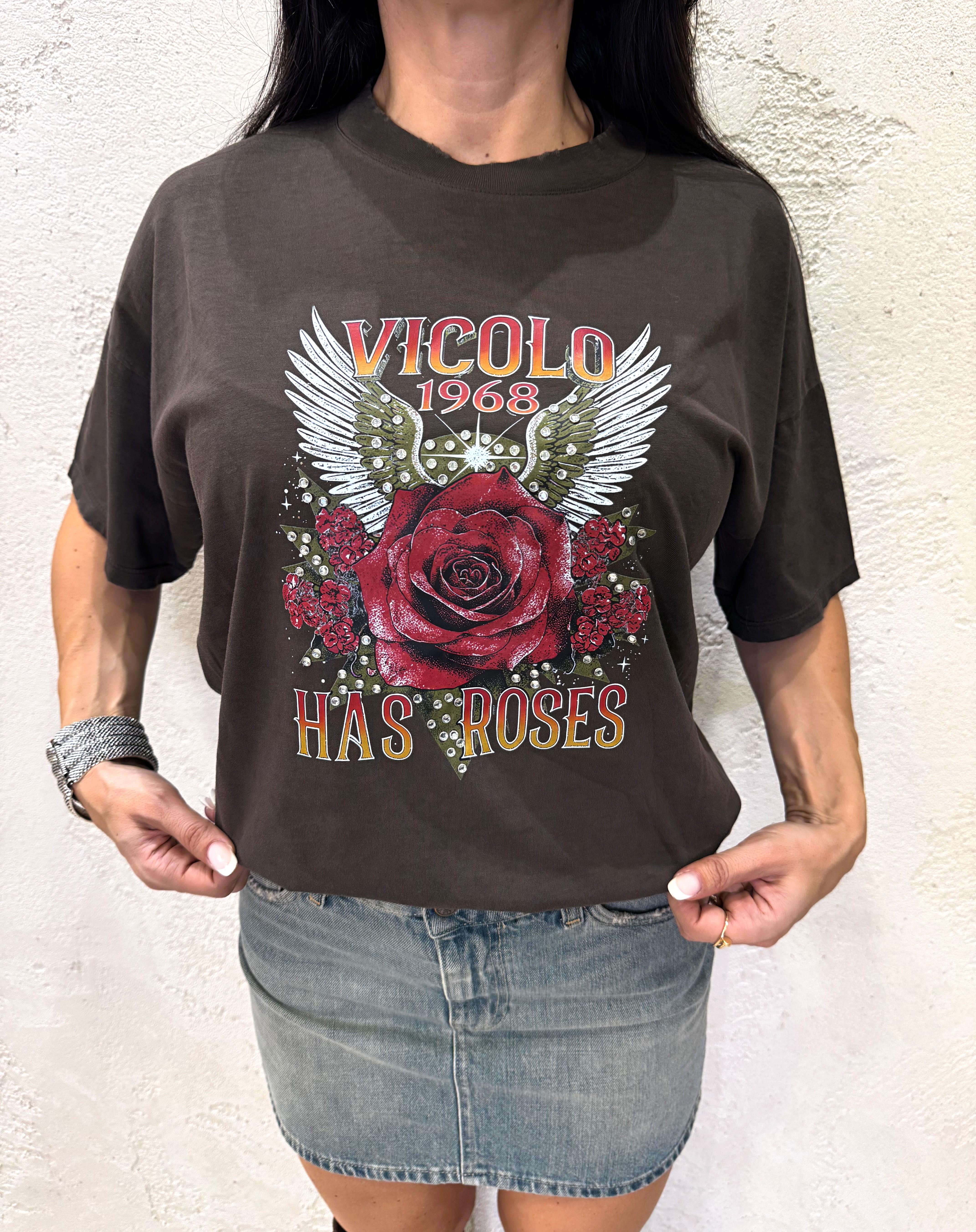 t-shirt oversize con stampa rosa RF0241 MORO VICOLO