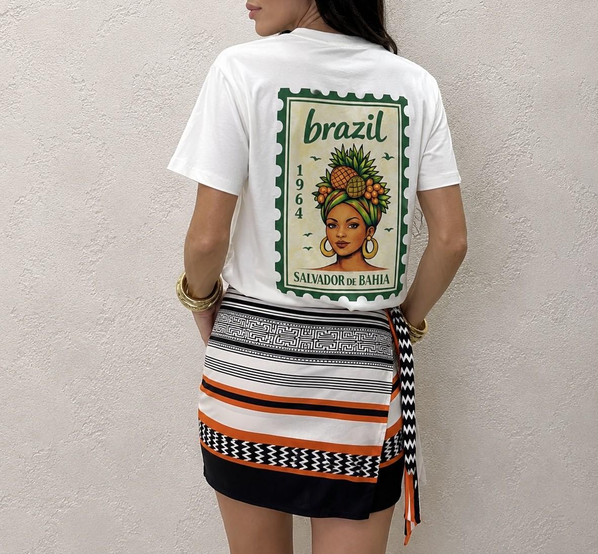 t-shirt over stampa francobollo brasil TDY-Q224 LATTE HAVEONE