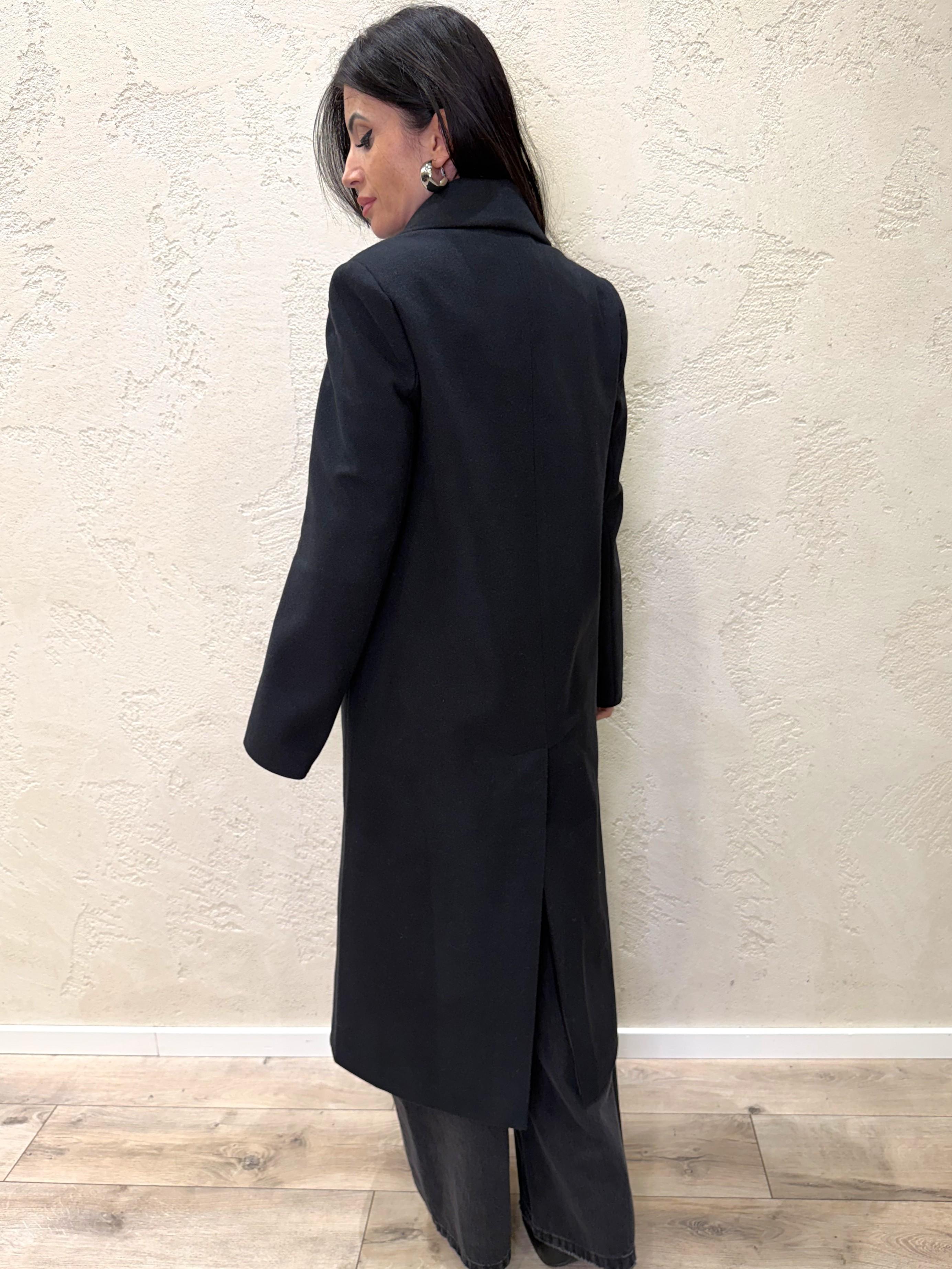 cappotto lungo misto lana doppio petto TF1796 NERO VICOLO