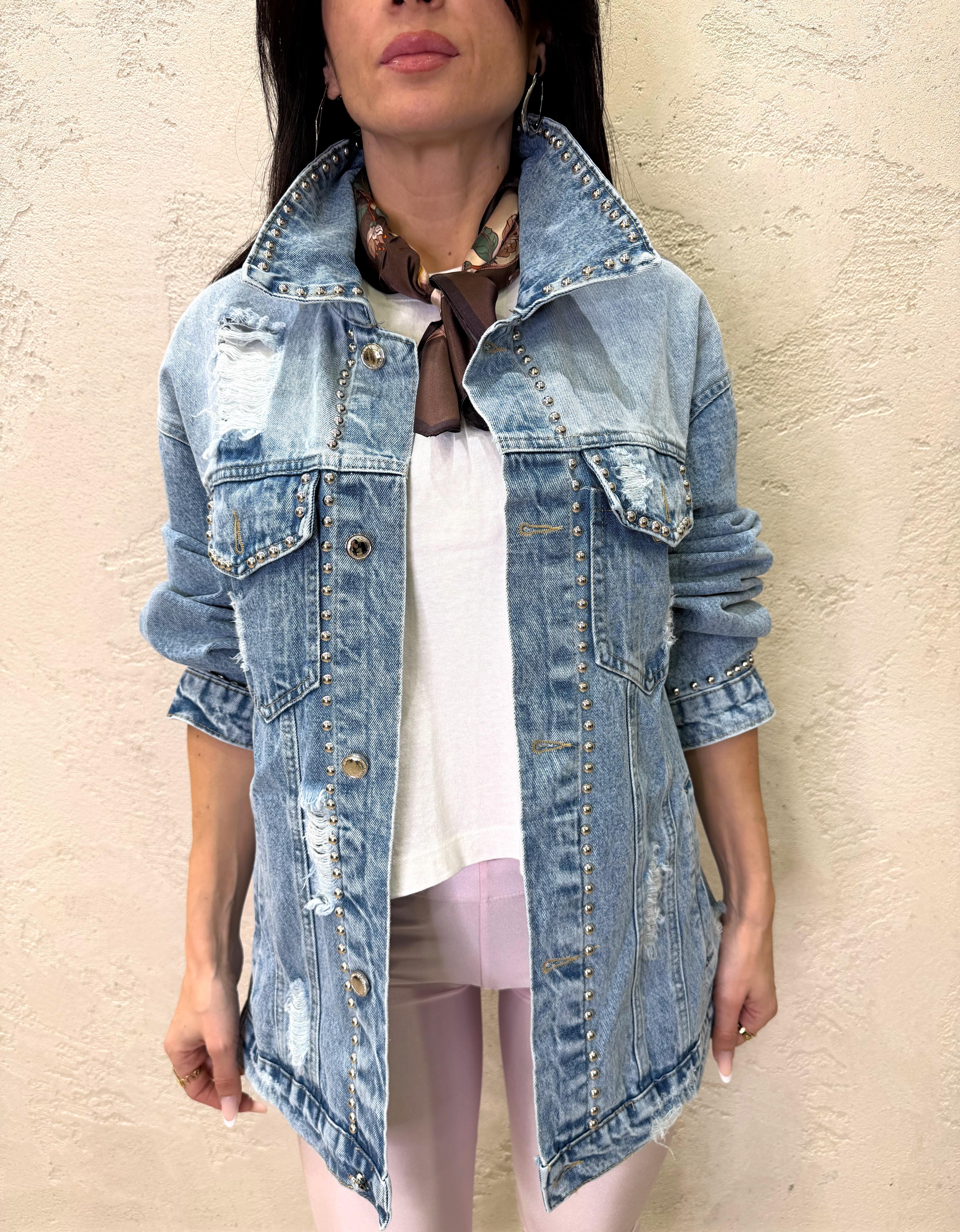 giacca in denim con rotture e borchie 258711 DENIM SUSY MIX