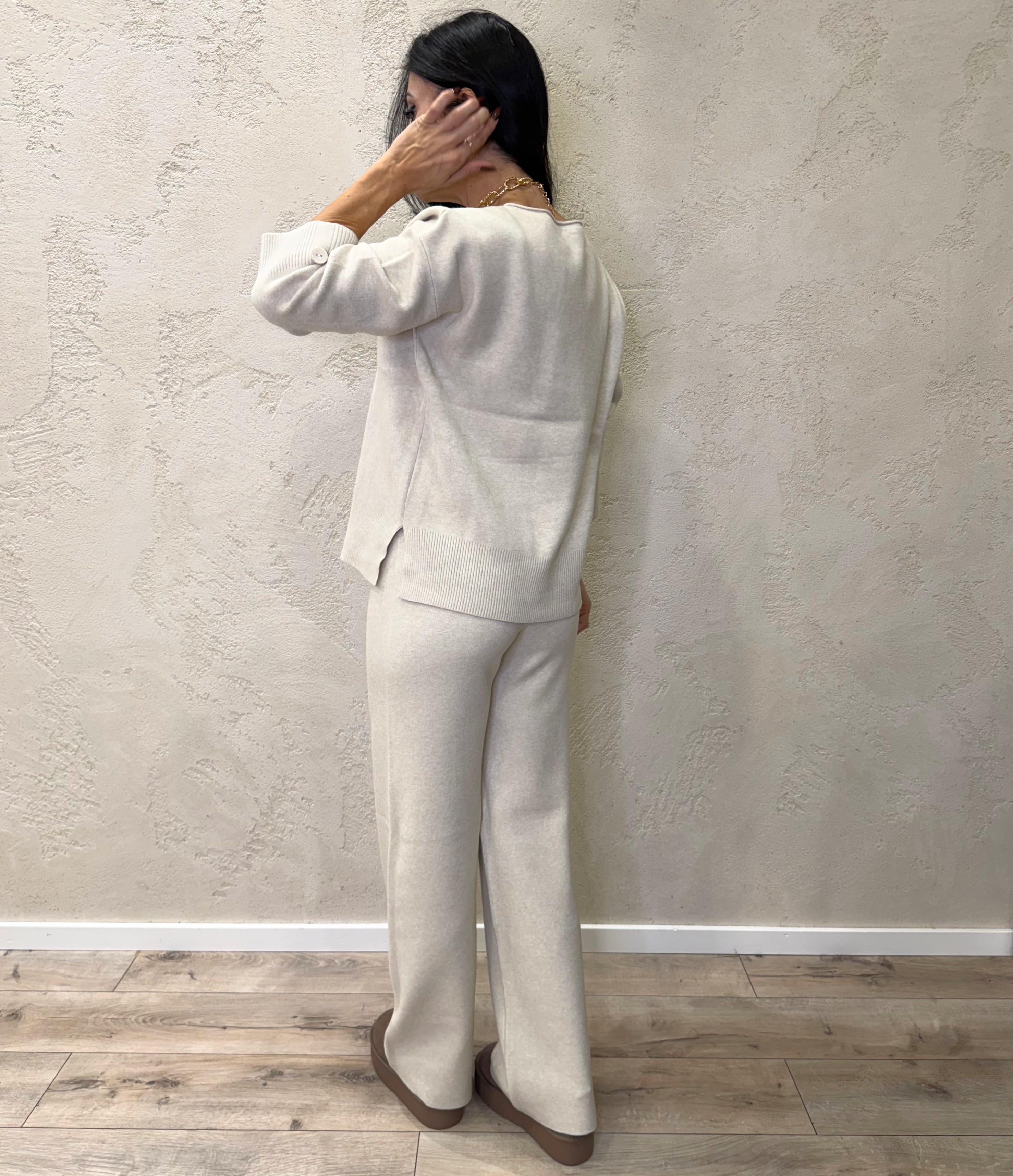 completo in maglia pull con scollo a barchetta e pantalone a gamba larga CMCBAR BEIGE ELEVI