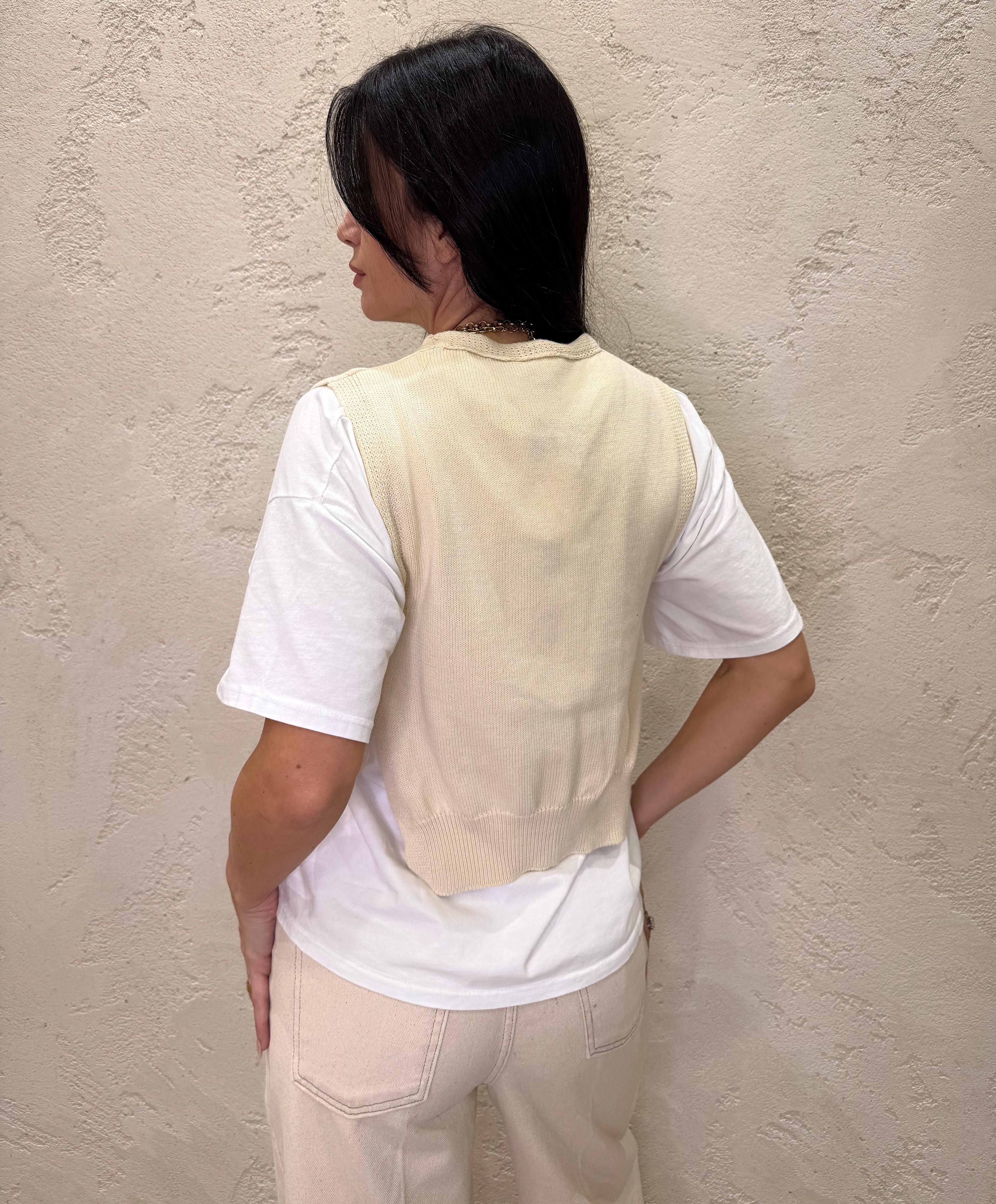 gilet in maglia fianchi aperti 7AB7033 BURRO VICOLO