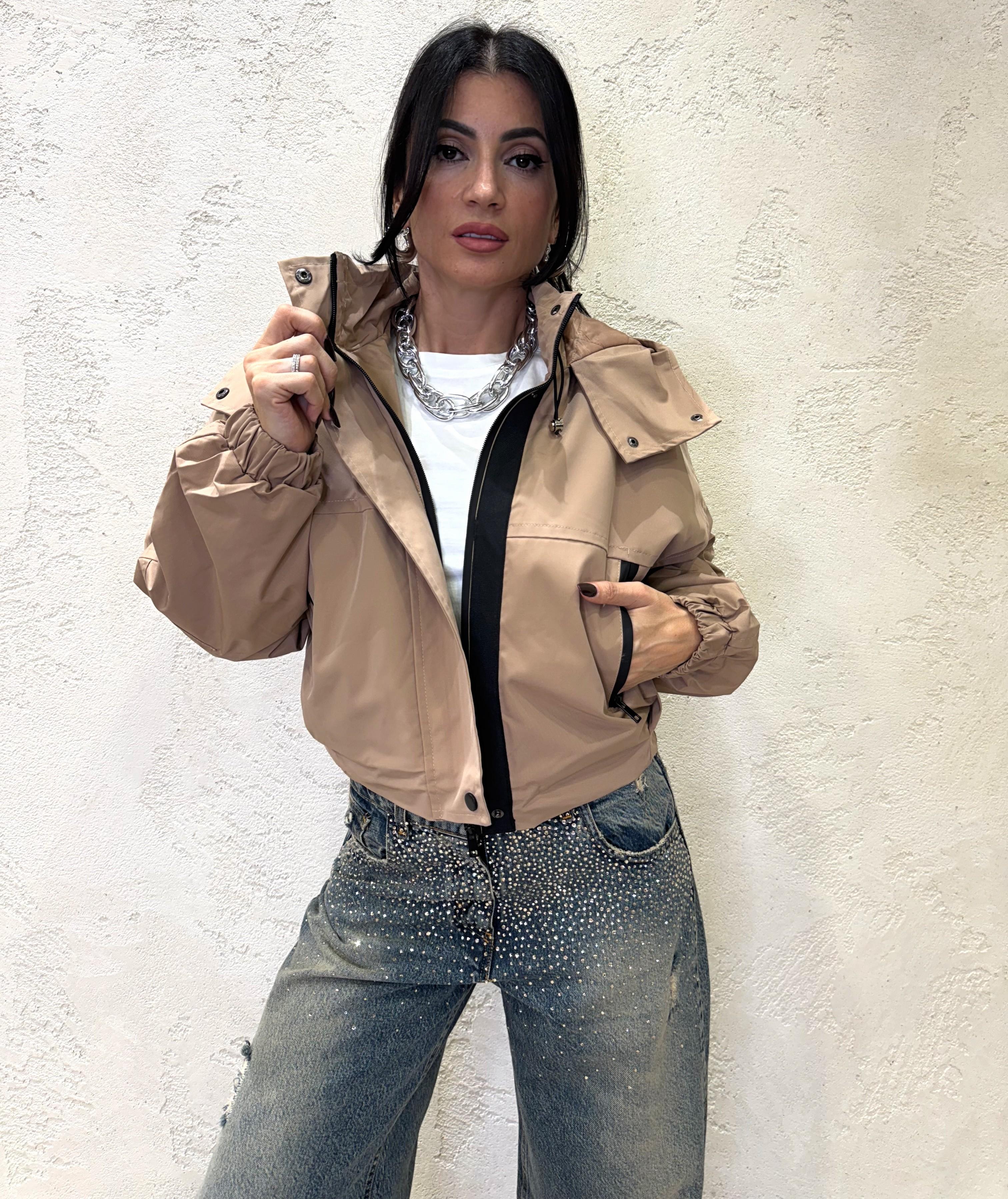 bomber imbottito in tessuto tech BOMBCROPCAP DESERTO ELEVI