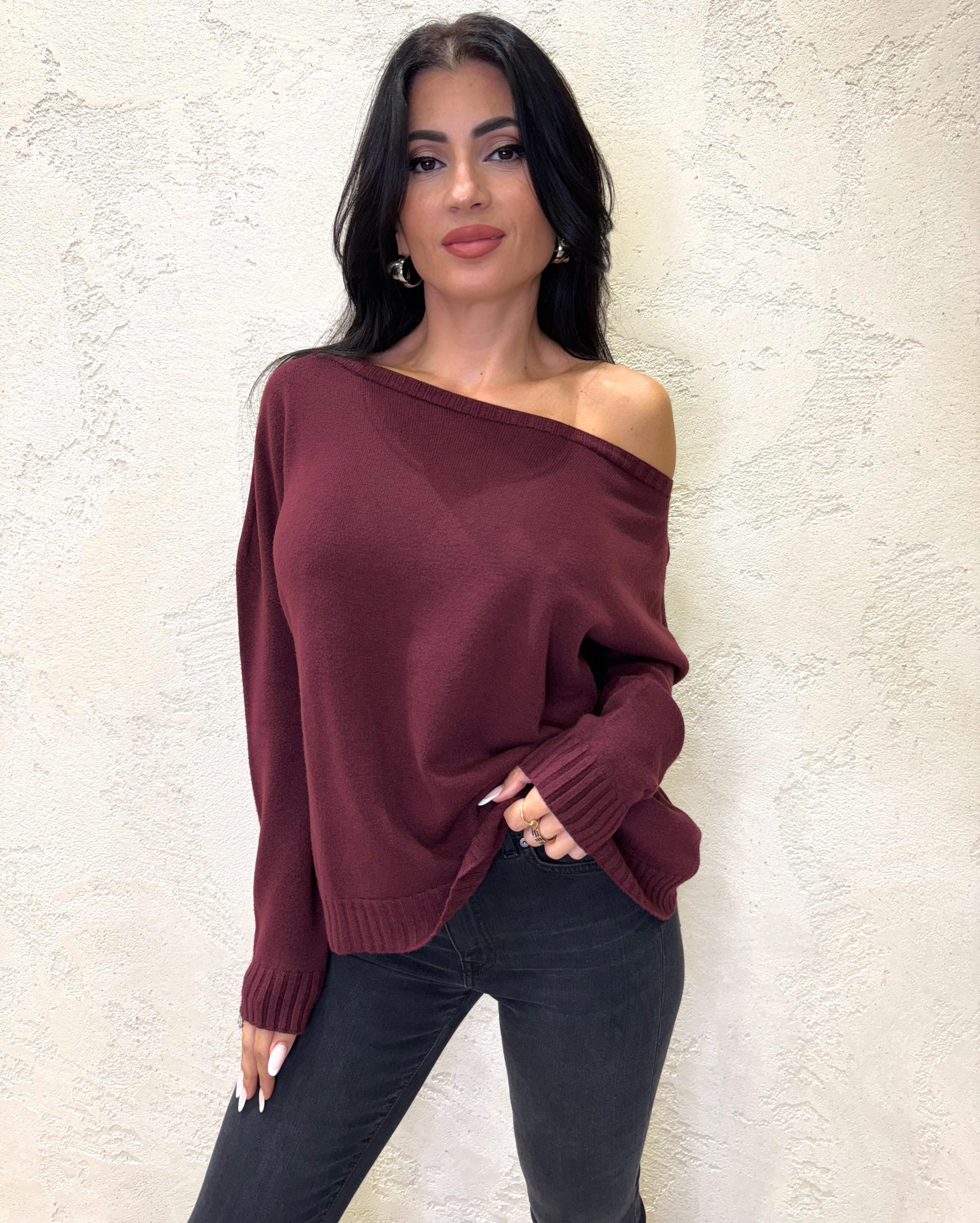 pull basico scollo a barchetta IT883NEW BORDEAUX TENSIONE IN