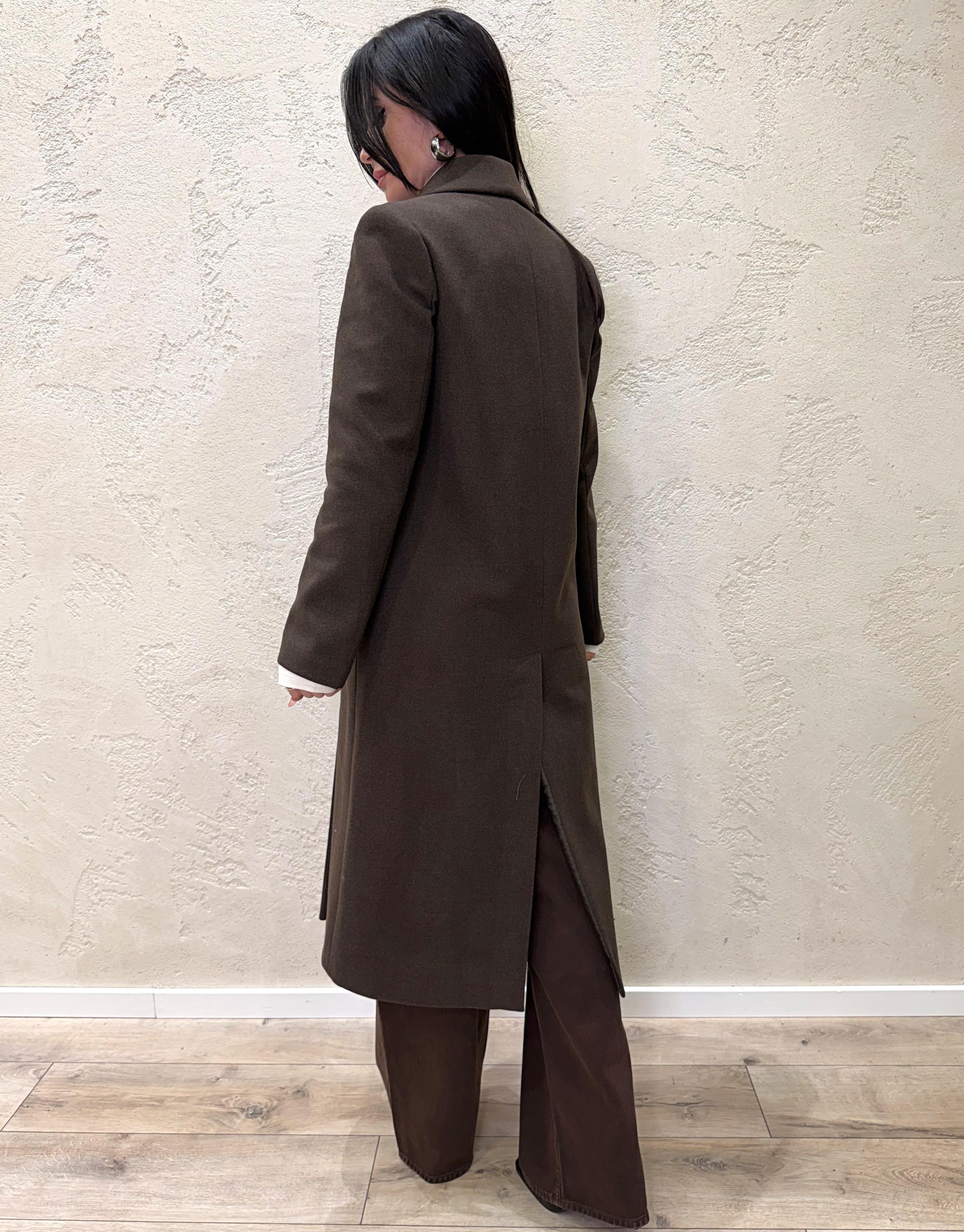 cappotto lungo misto lana doppio petto TF1796 MORO VICOLO