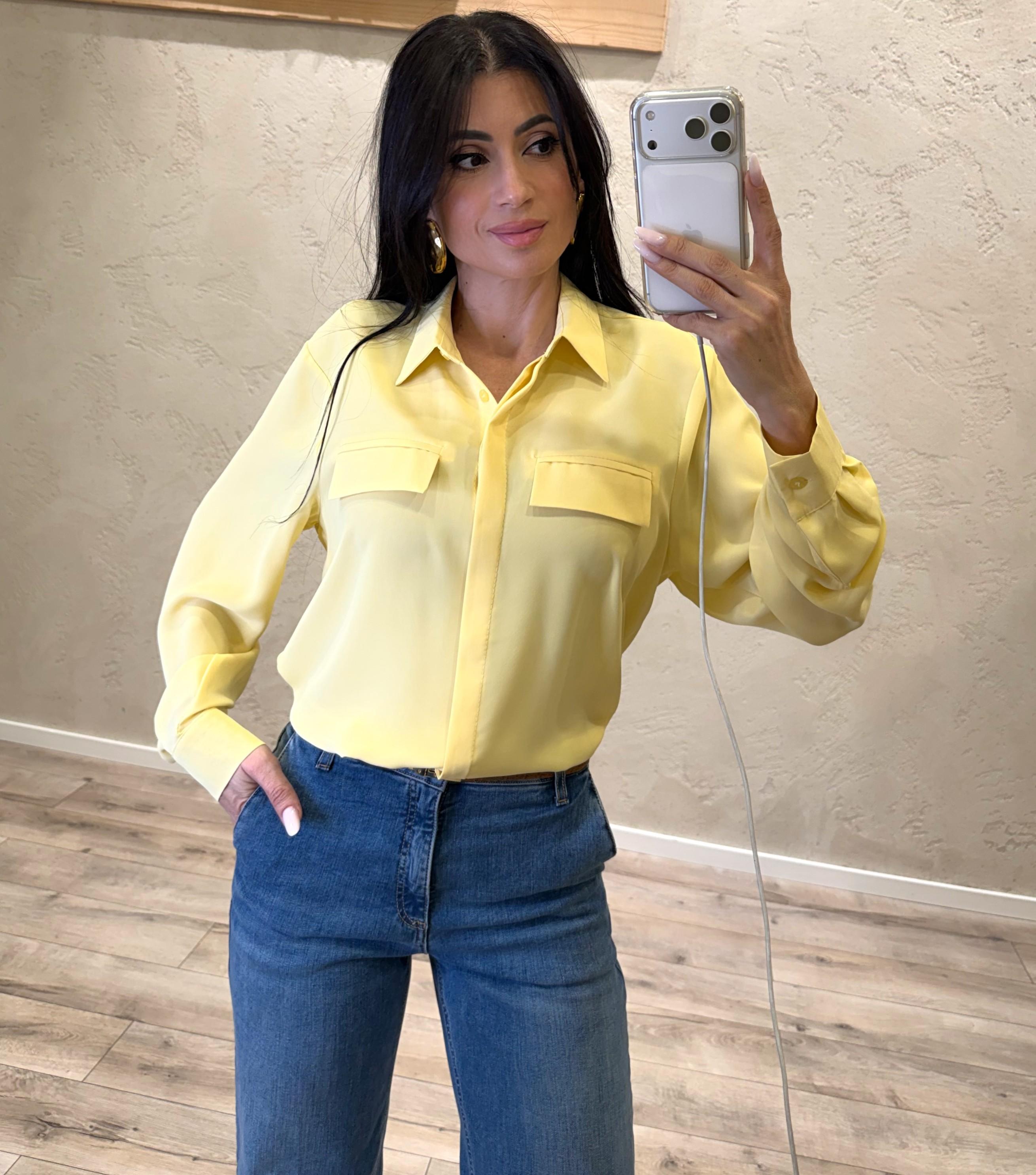 camicia in tessuto fluido con taschine 26Y928N18 GIALLO SUSY MIX