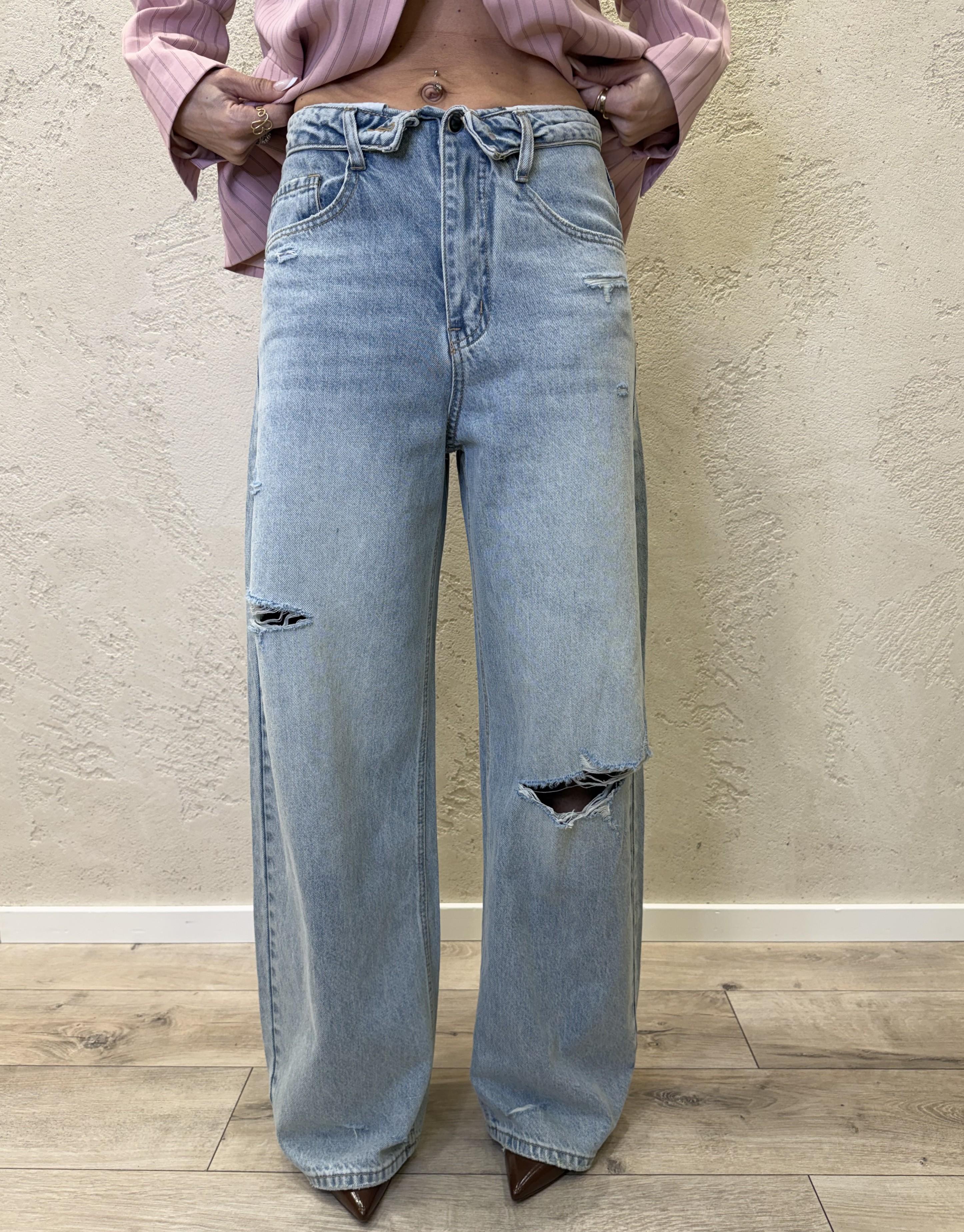 jeans a gamba larga con rotture e vita risvoltata F98 JE SUSY MIX