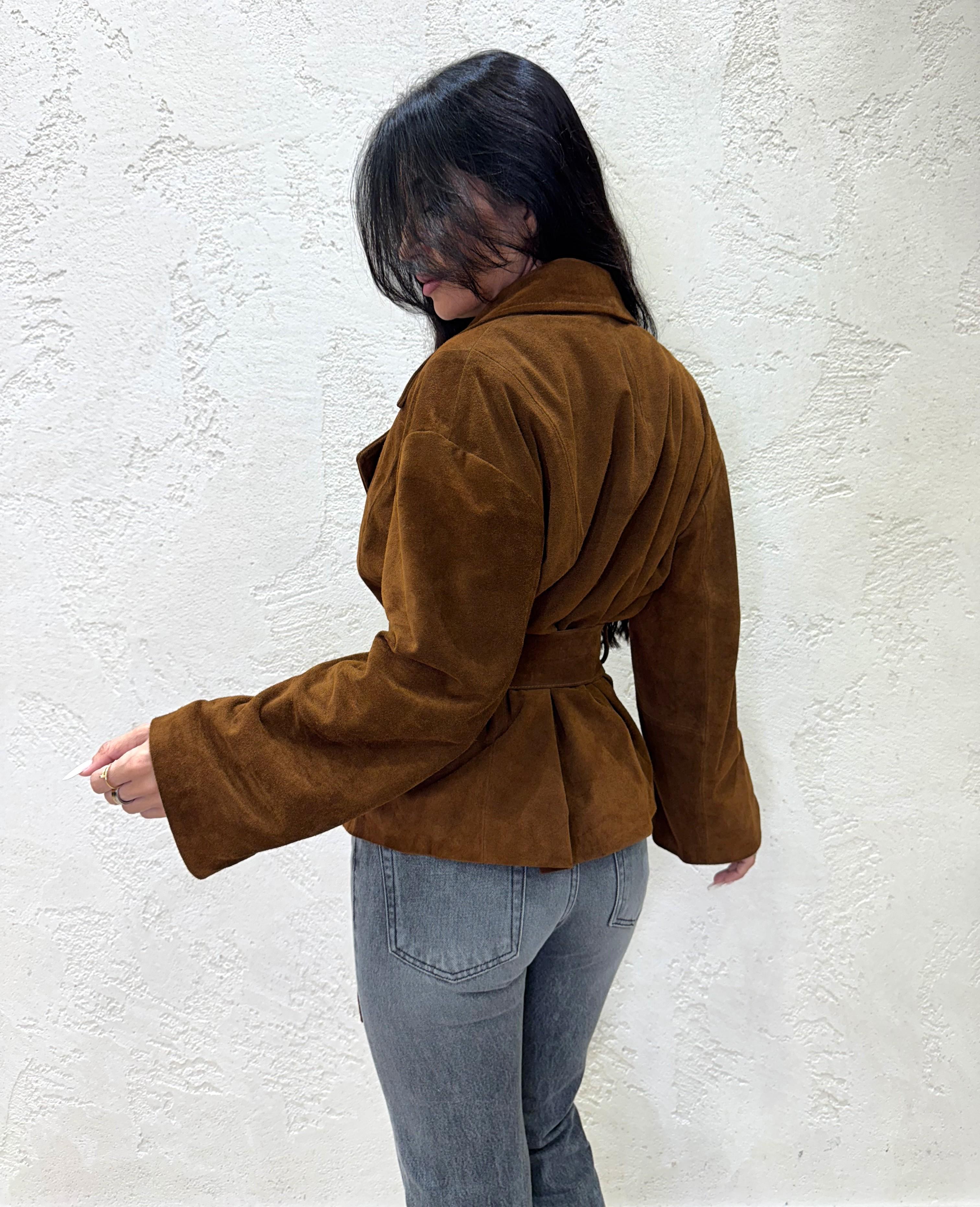 giubbino in vera pelle scamosciata con cintura TF0269 COGNAC VICOLO