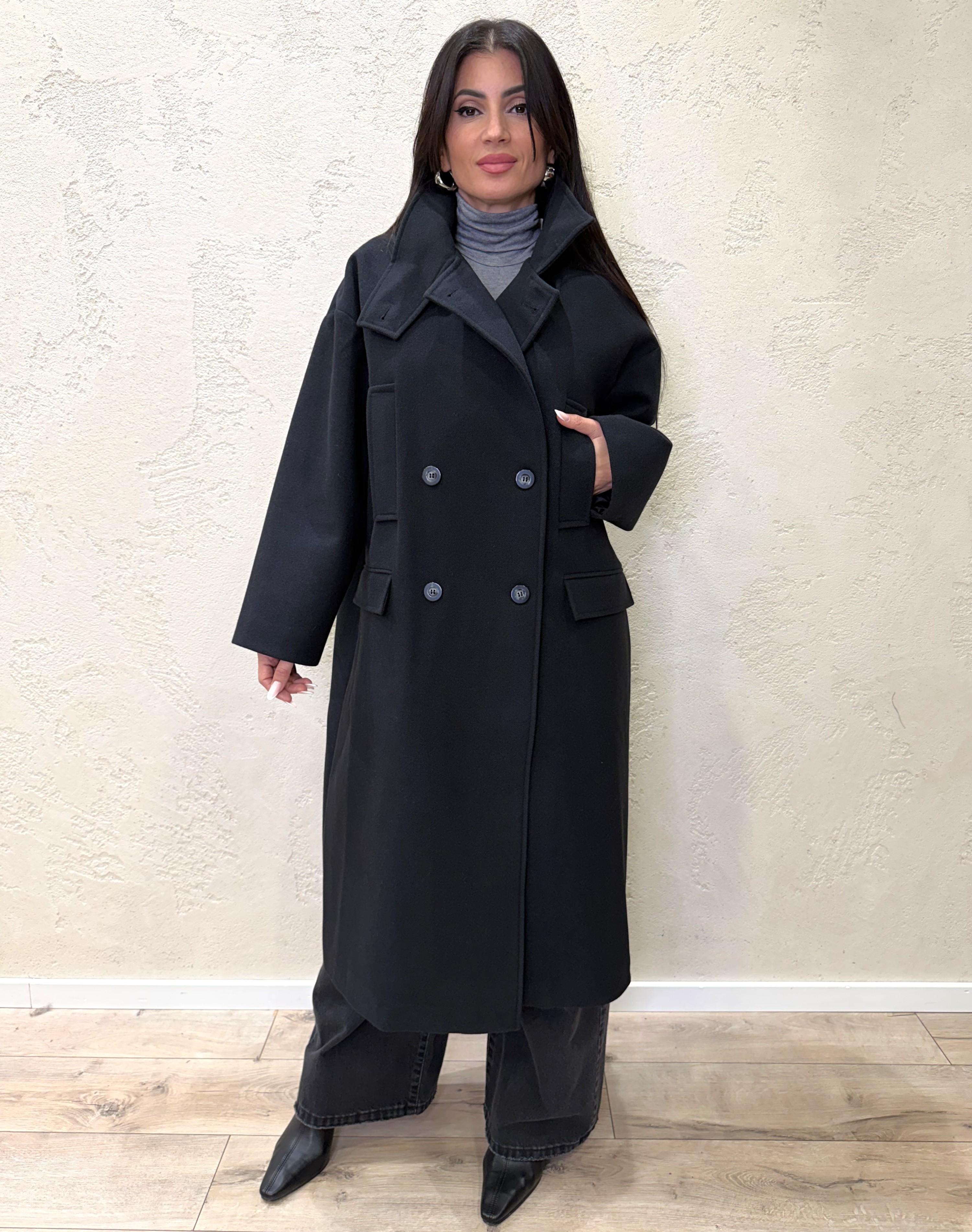 cappotto lungo over misto lana collo alto TF1795 NERO VICOLO