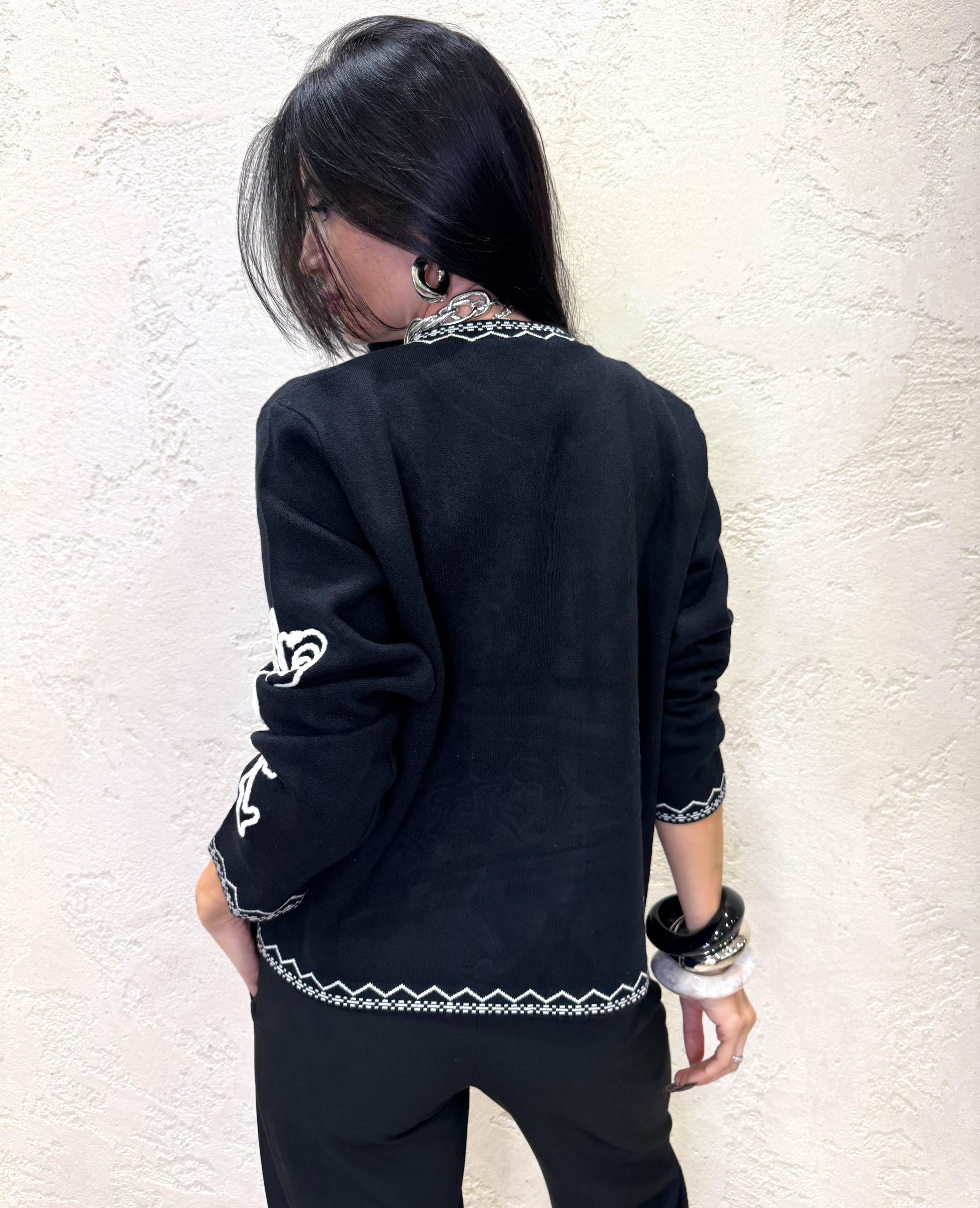 cardigan girocollo con ricamo CARGCDIS NERO/BIANCO ELEVI