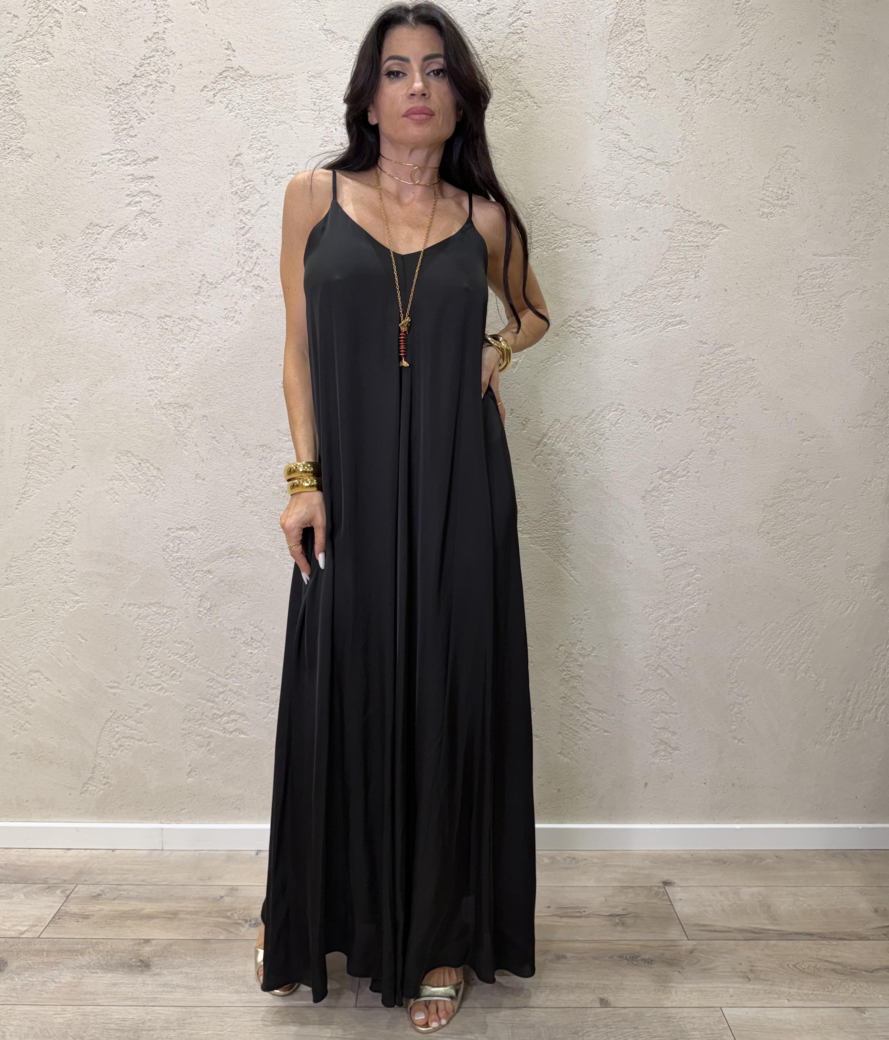 abito svasato in satin scollo a v TAB2587 NERO VICOLO