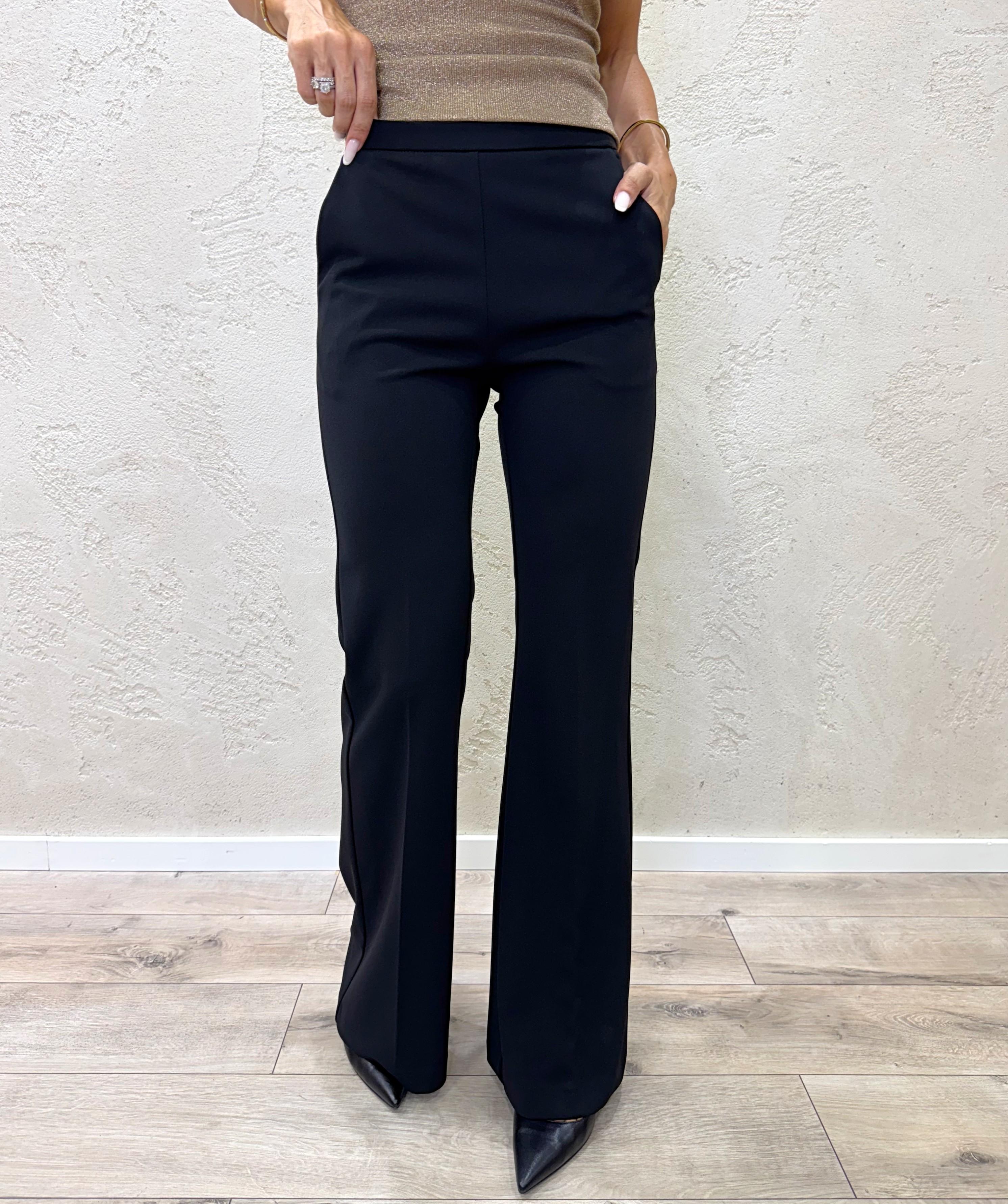 pantalone a zampa in crepe elasticizzato P3E9KAW NERO IMPERIAL