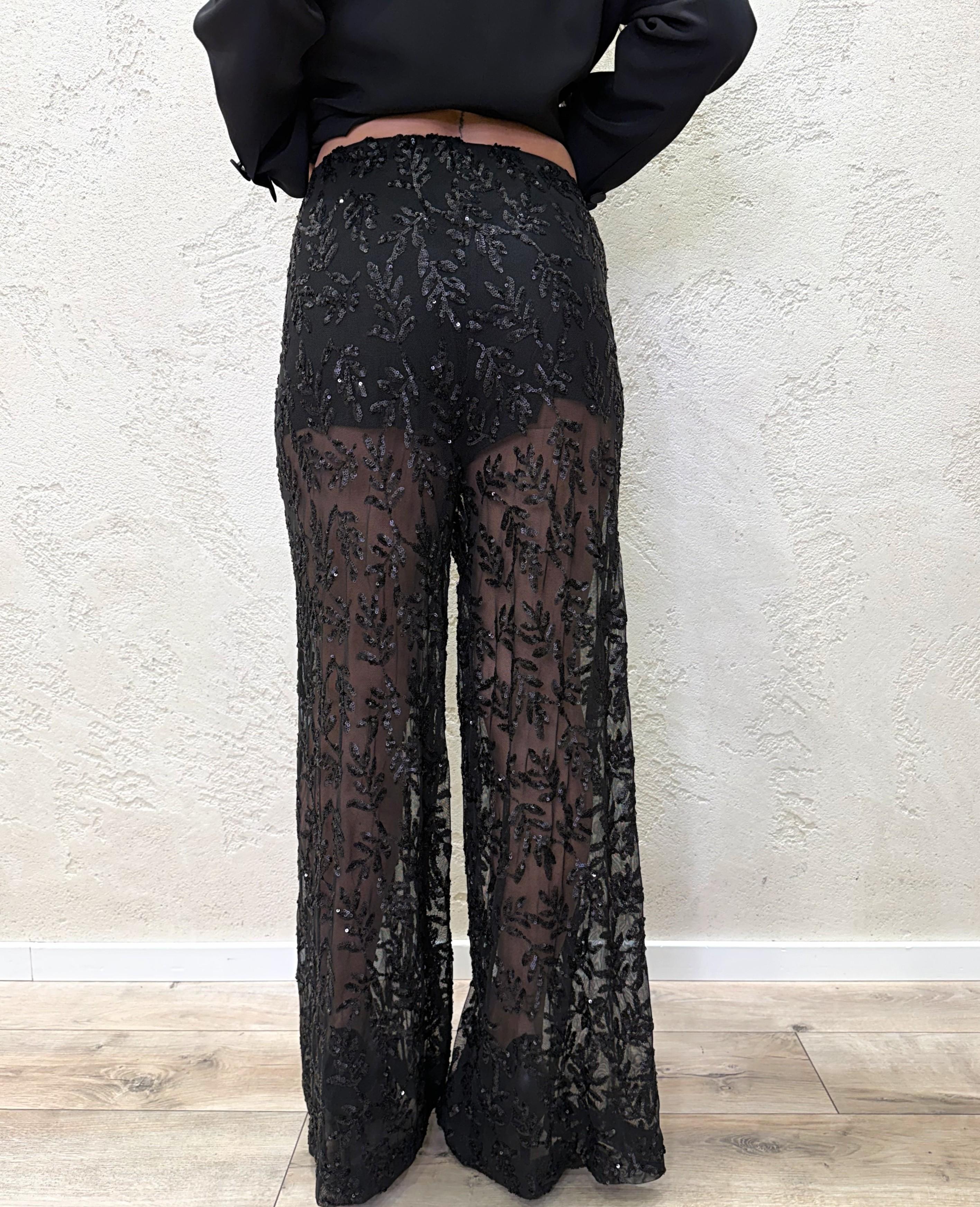 pantalone in toulle con paillettes ricamate e coulotte W25PC02 NERO MOTEL