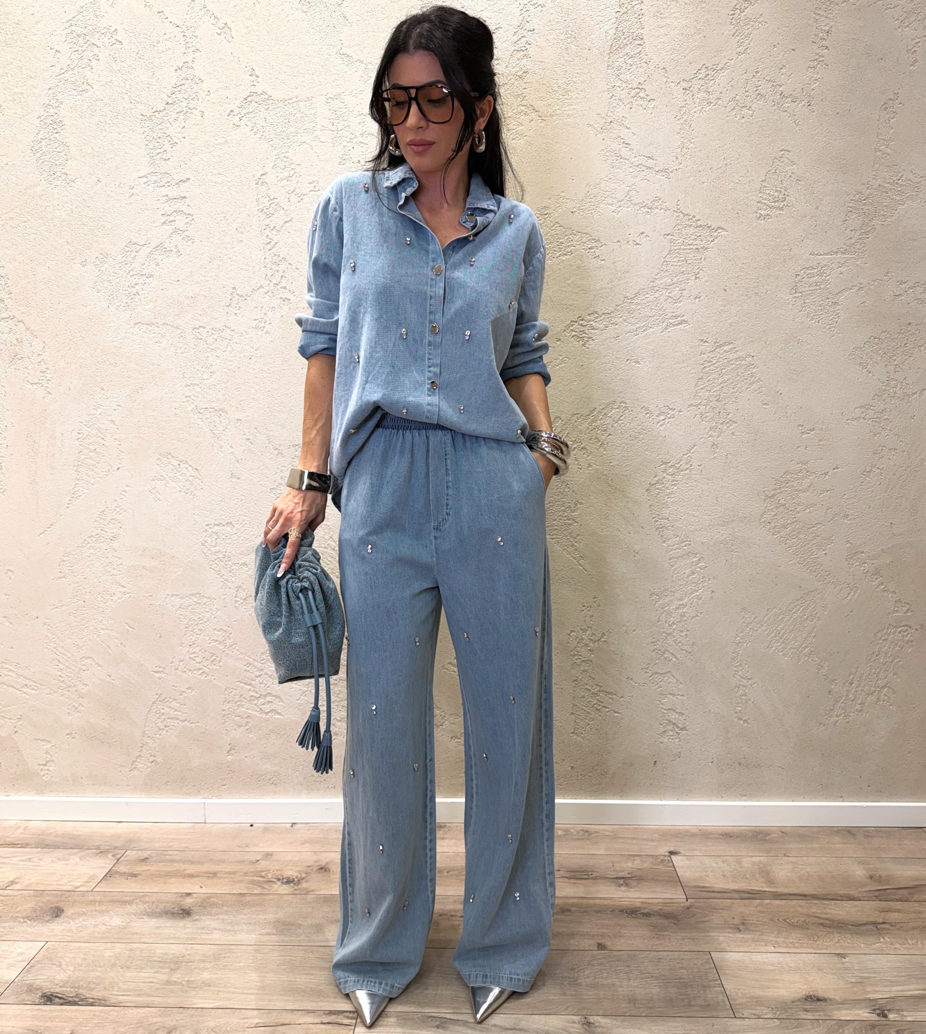 completo tela chambray con dettaglio di strass MF25061 DENIM SUSY MIX