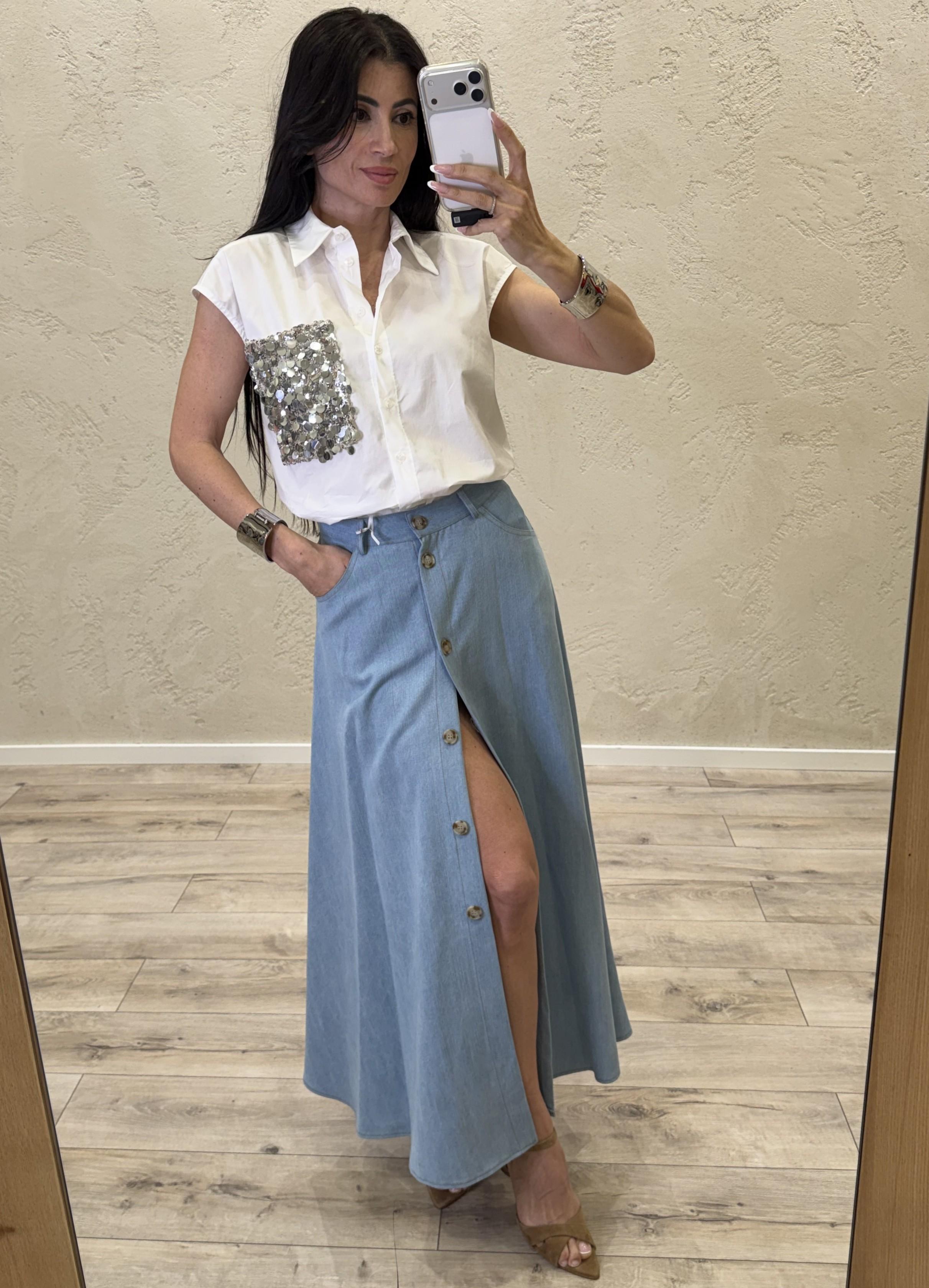 gonna midi in tela chambray con bottoni G9990041V DENIM CHIARO IMPERIAL