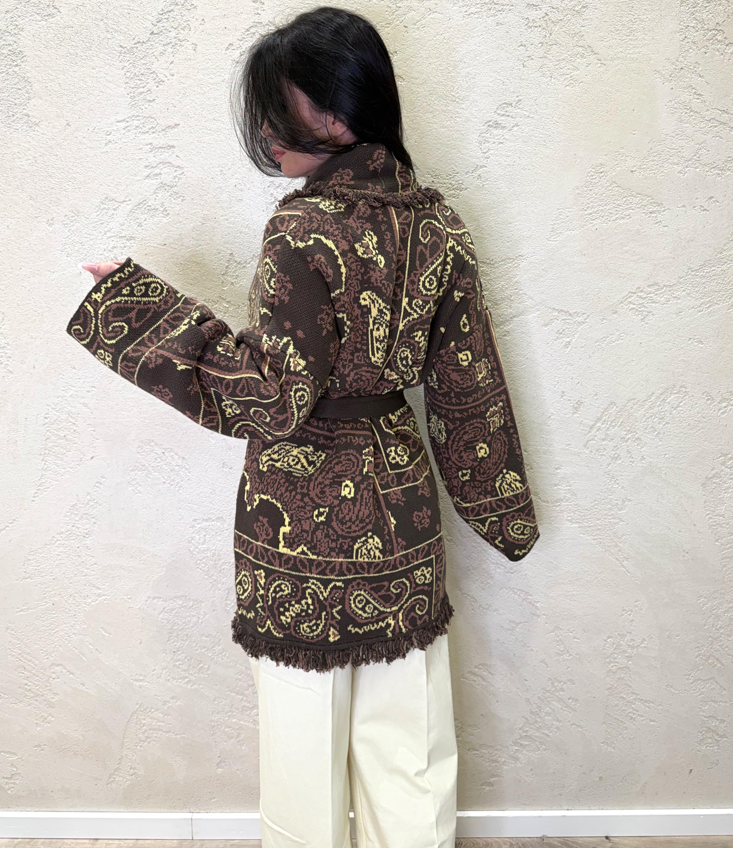 cardigan in maglia sfrangiato fantasia bandana 7AB7028 MORO VICOLO