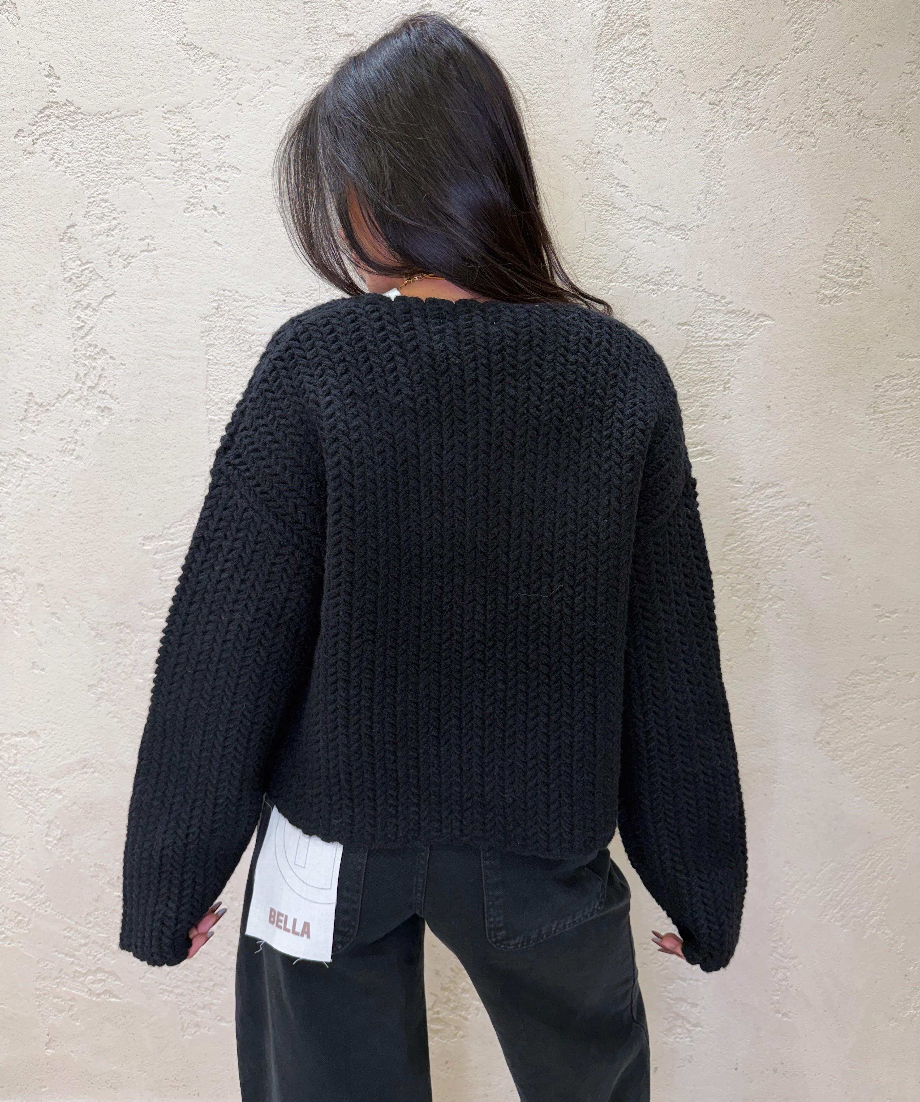 cardigan a spina di pesce con bottoni a contrasto CARBOTSP NERO ELEVI