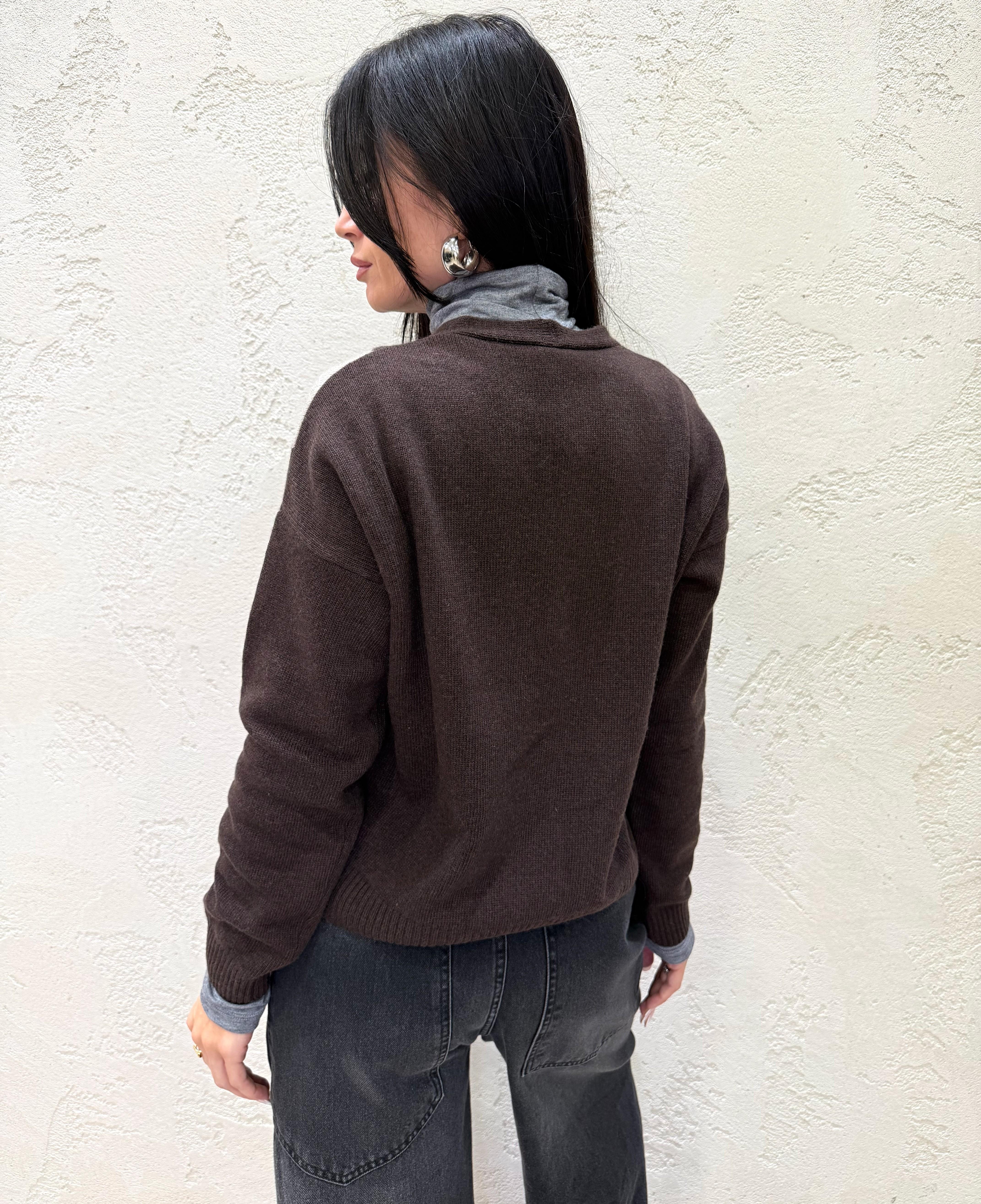 cardigan misto lana e chasmere fantasia rombi D82038 MORO TENSIONE IN