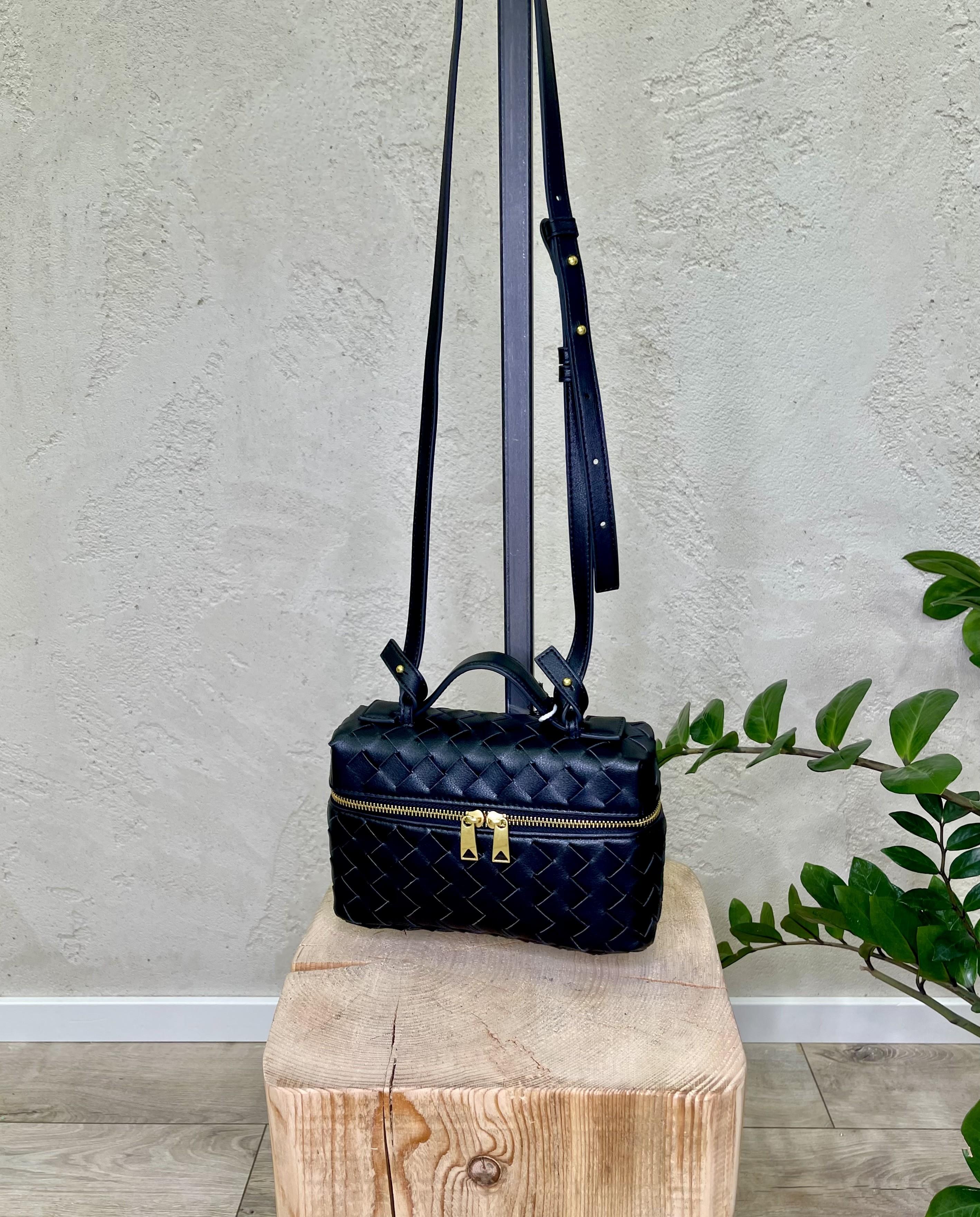 borsa bauletto intrecciata 100% vera pelle BBINTRECCIO NERO ELEVI