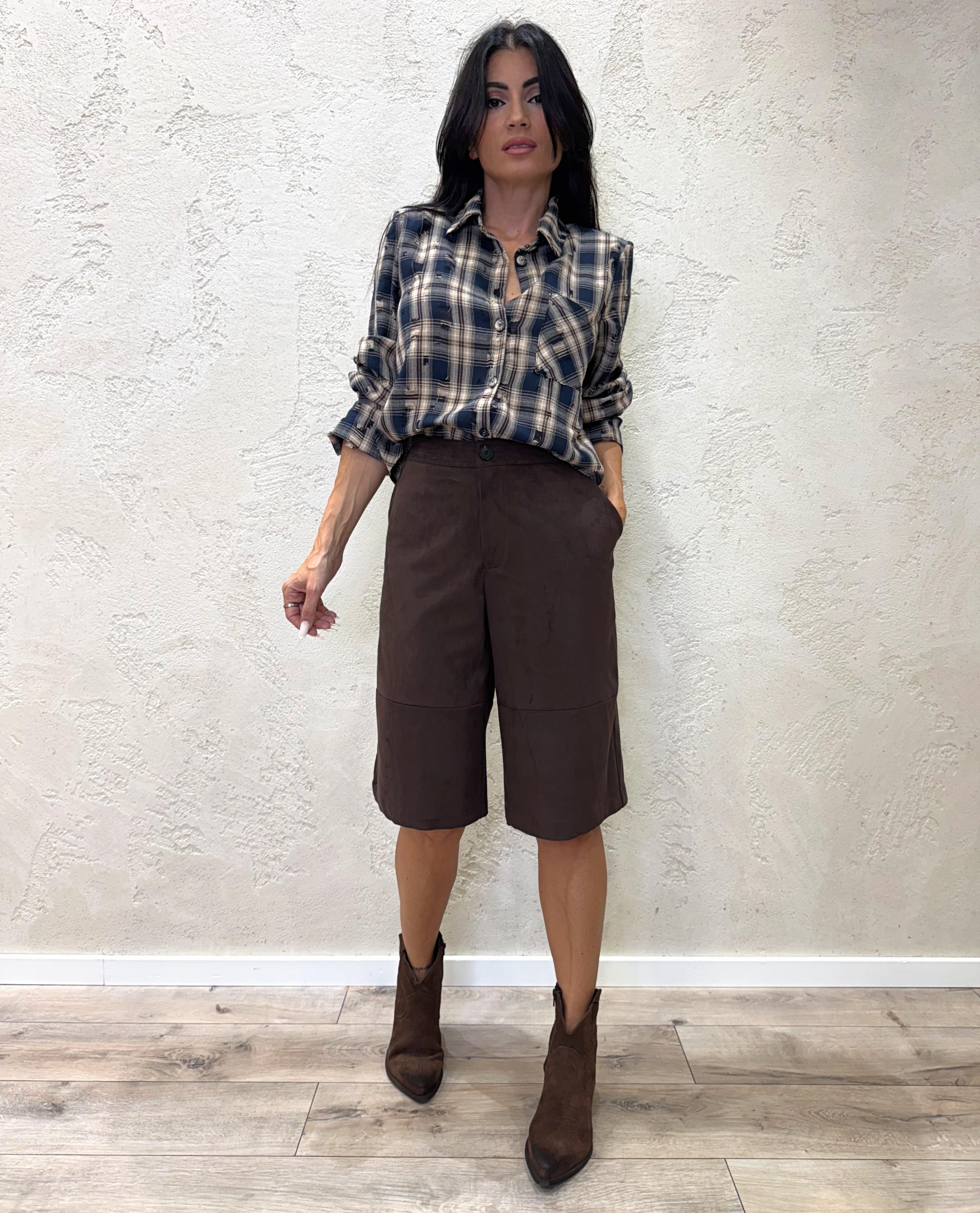 camicia a quadri con strappi Y1138AI14 BEIGE SUSY MIX