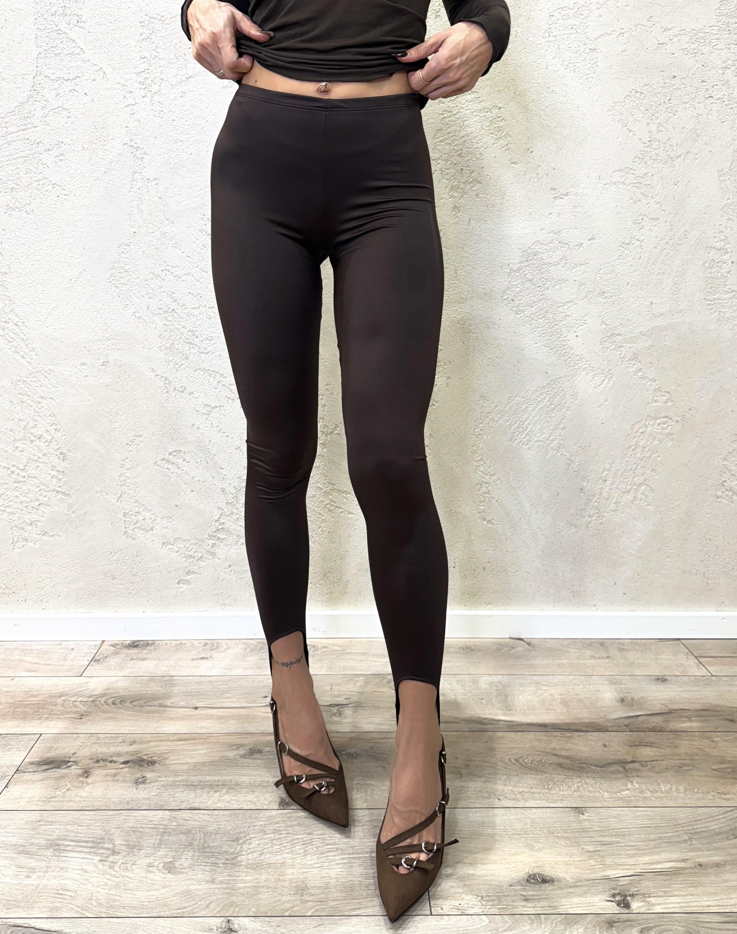 leggins lucido con ghette UF0119 MARRONE VICOLO