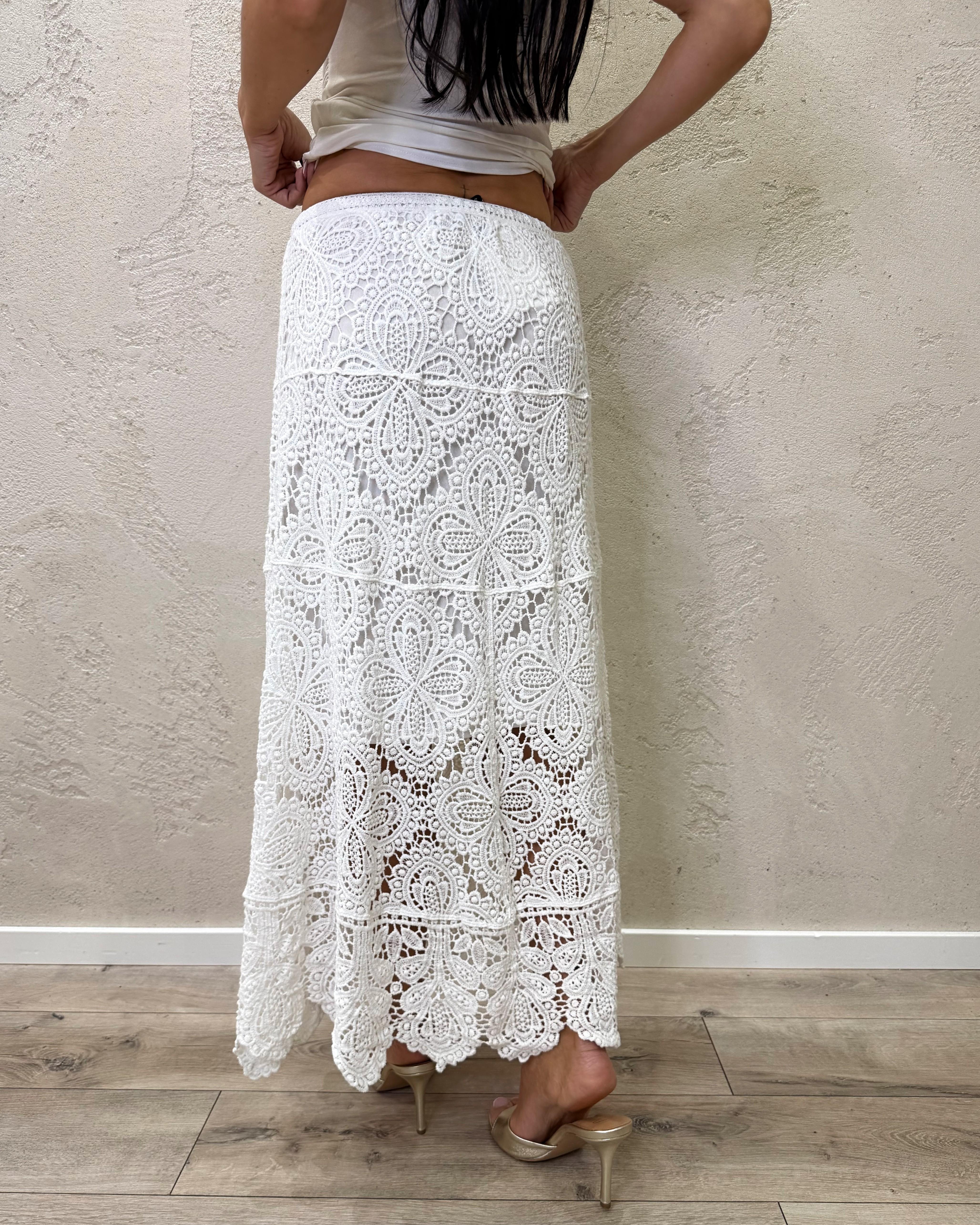 gonna midi crochet GVV-Q164 BIANCO HAVEONE