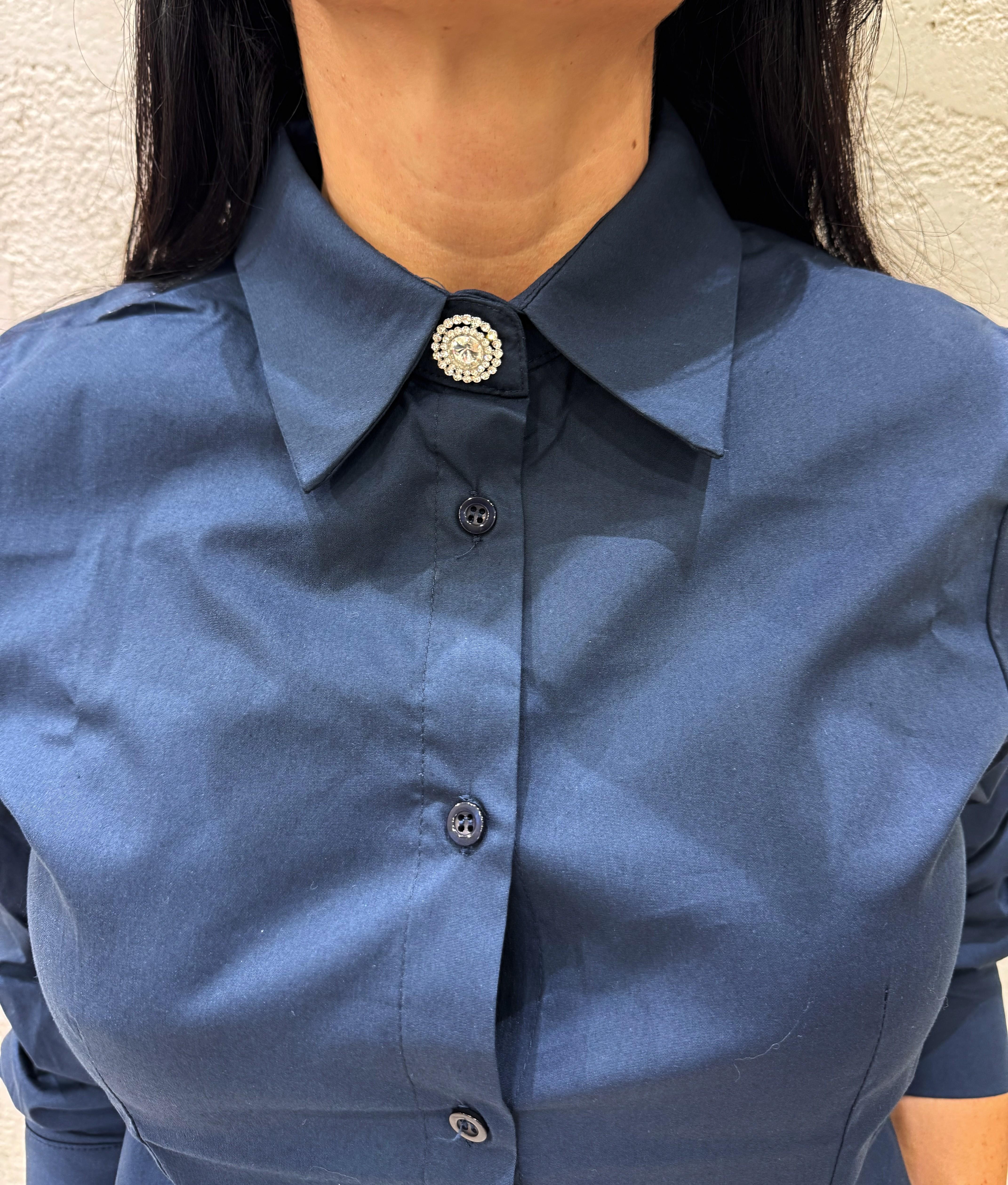 camicia con bottone gioiello 748V25 BLU SUSY MIX