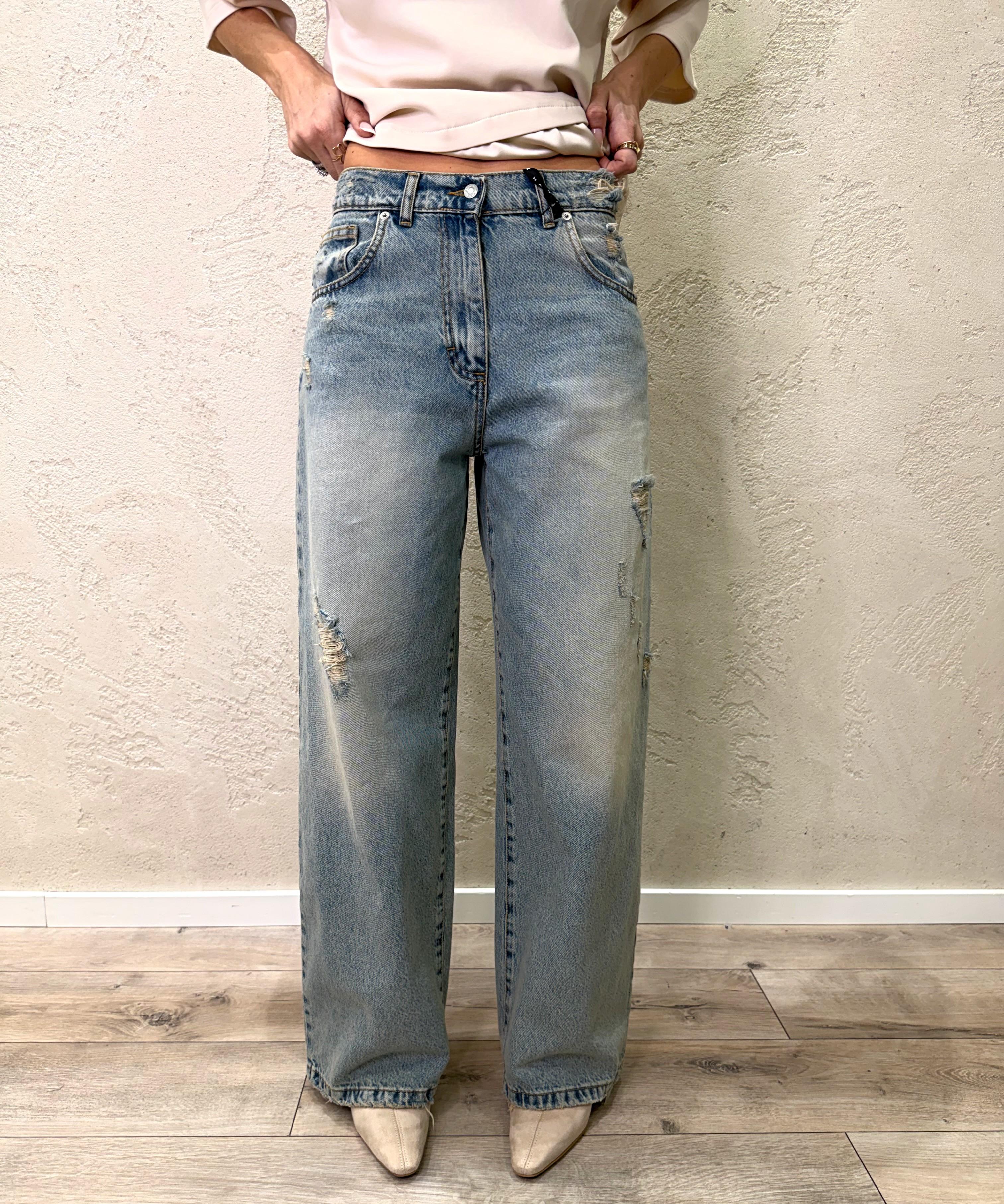 jeans modello bella wide leg in tela ferma con rotture PLS-Q026 DENIM BLU HAVEONE