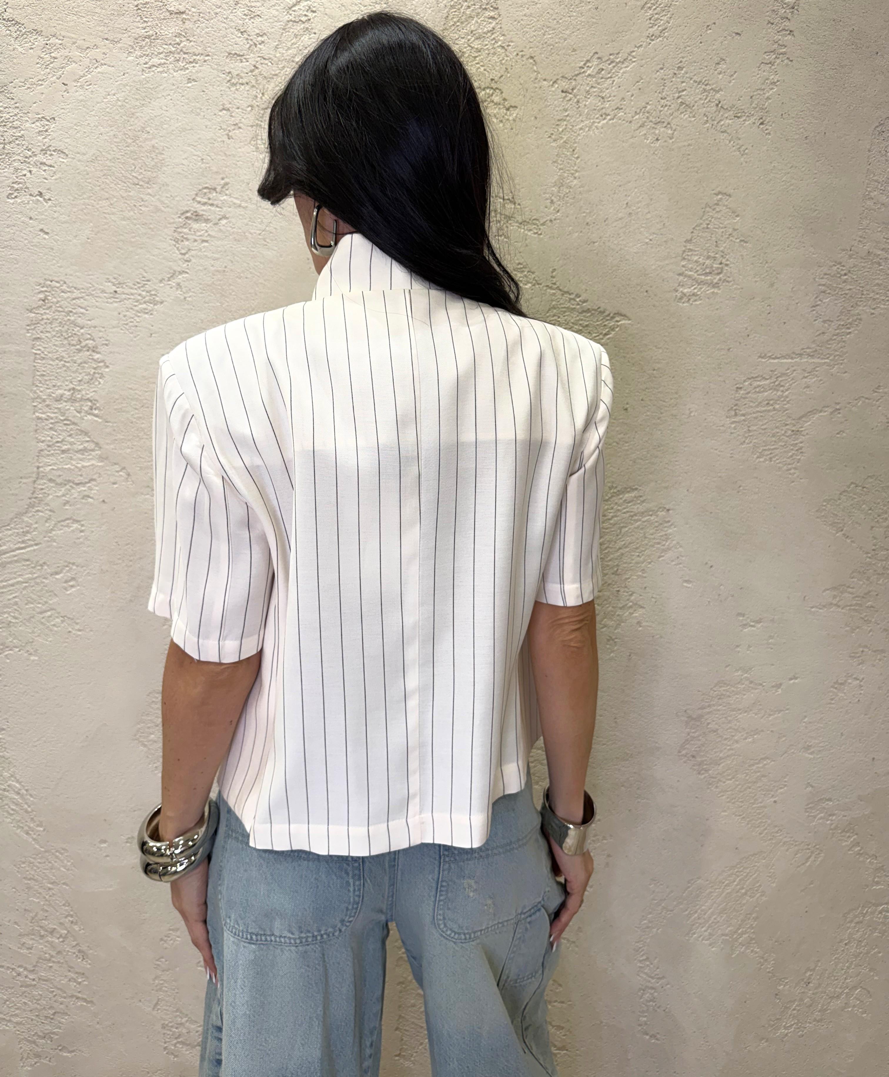 giacca manica corta gessata con collo alla coreana e chiusura asimmetrica JMN-Q115 BIANCO HAVEONE