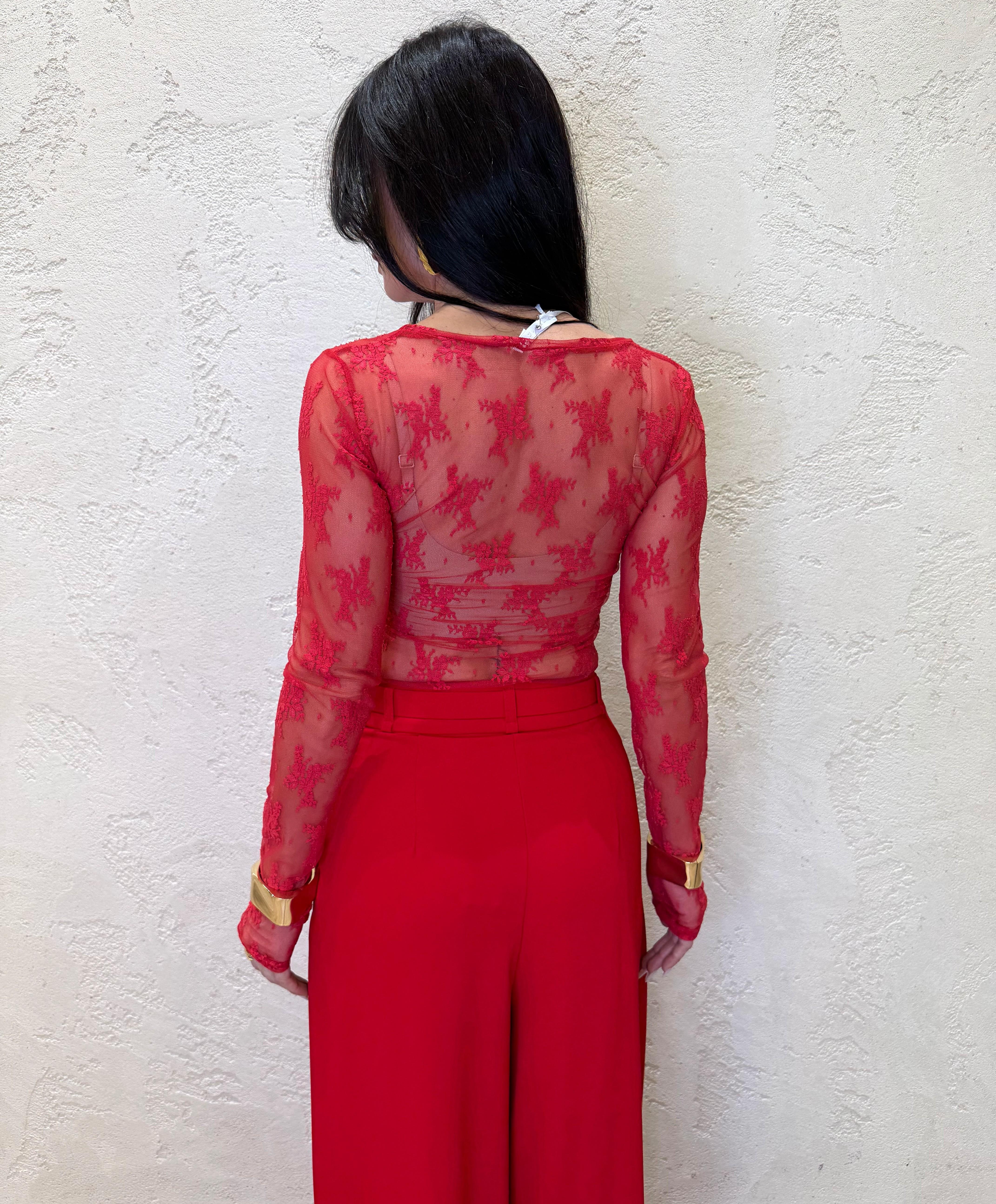 maglia in pizzo elasticizzata TW91LMX ROSSO IMPERIAL