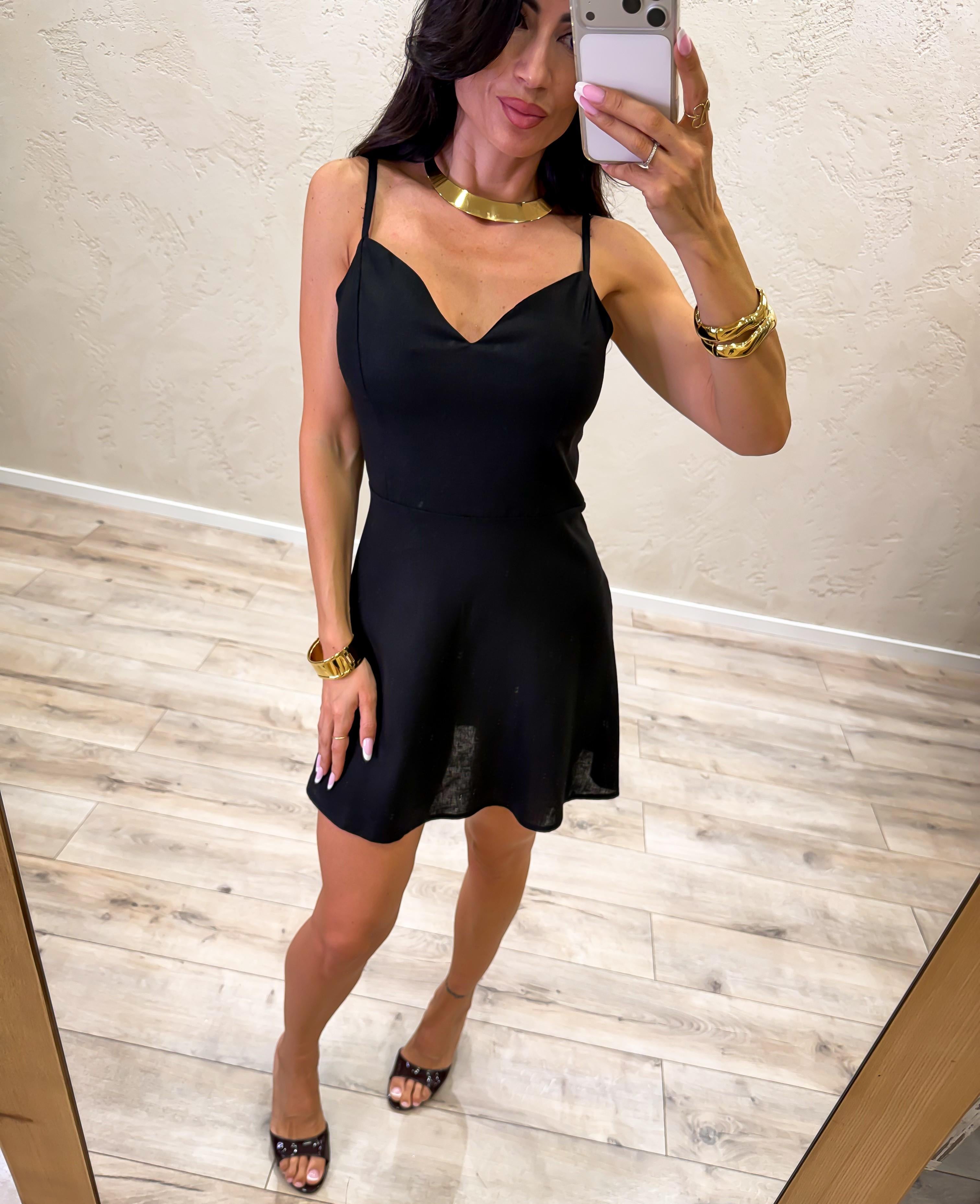 abito mini in misto lino PE260300 NERO TENSIONE IN